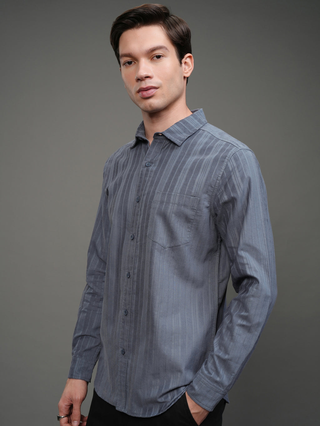 Highlander Men Blue Striped Slim Fit Casual Shirt - Blue - Image 4
