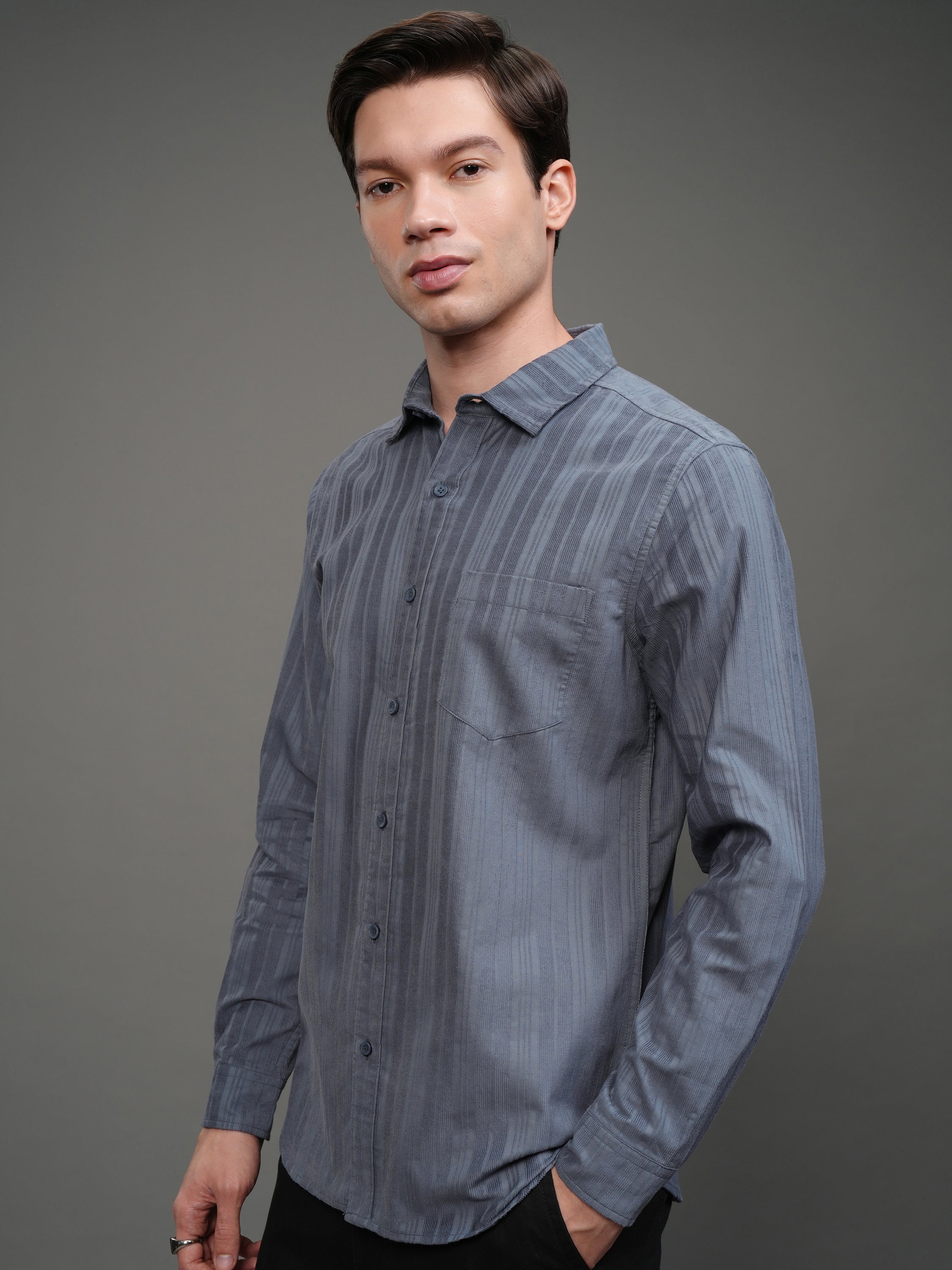 Highlander Men Blue Striped Slim Fit Casual Shirt - Blue - Image 4