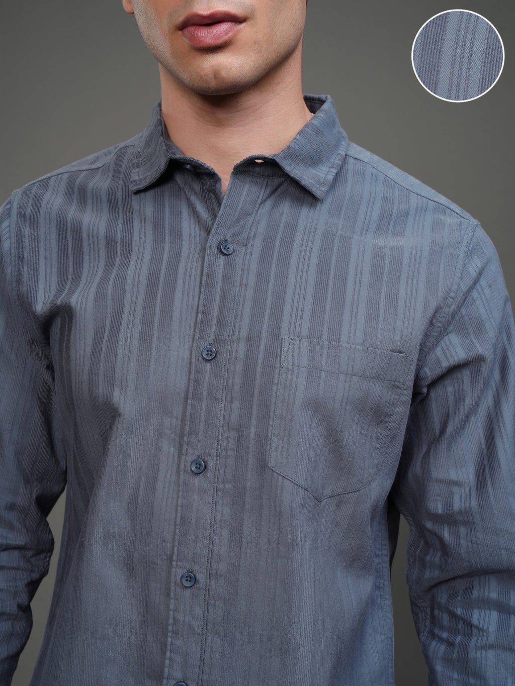 Highlander Men Blue Striped Slim Fit Casual Shirt - Blue - Image 5