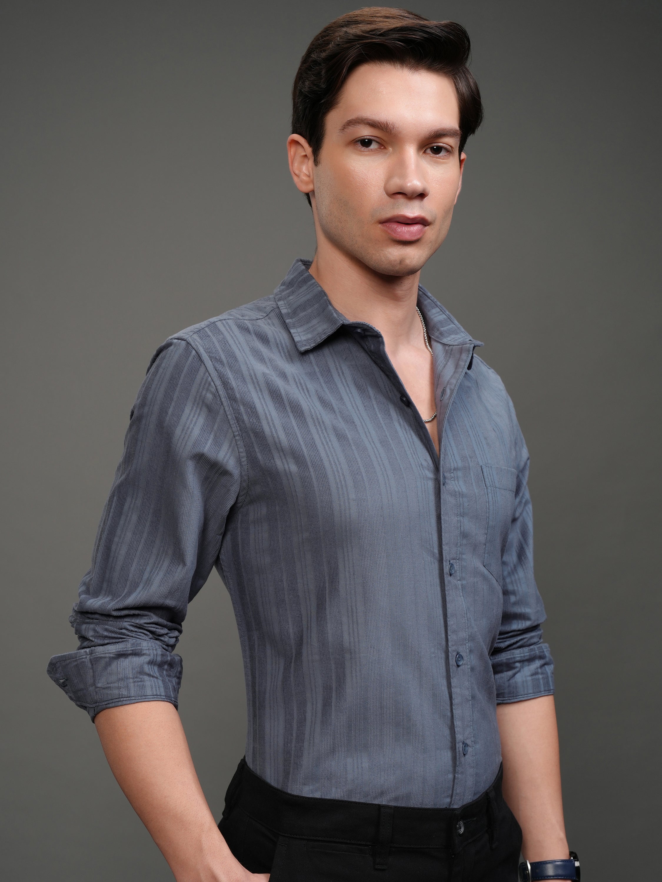 Highlander Men Blue Striped Slim Fit Casual Shirt - Blue - Image 6