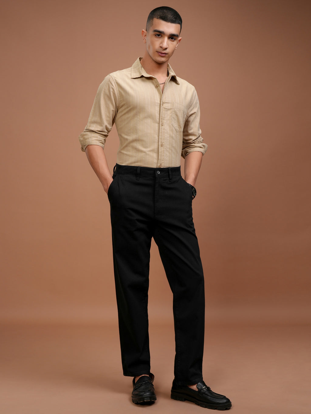 Highlander Men Beige Striped Slim Fit Casual Shirt - Beige - Image 2
