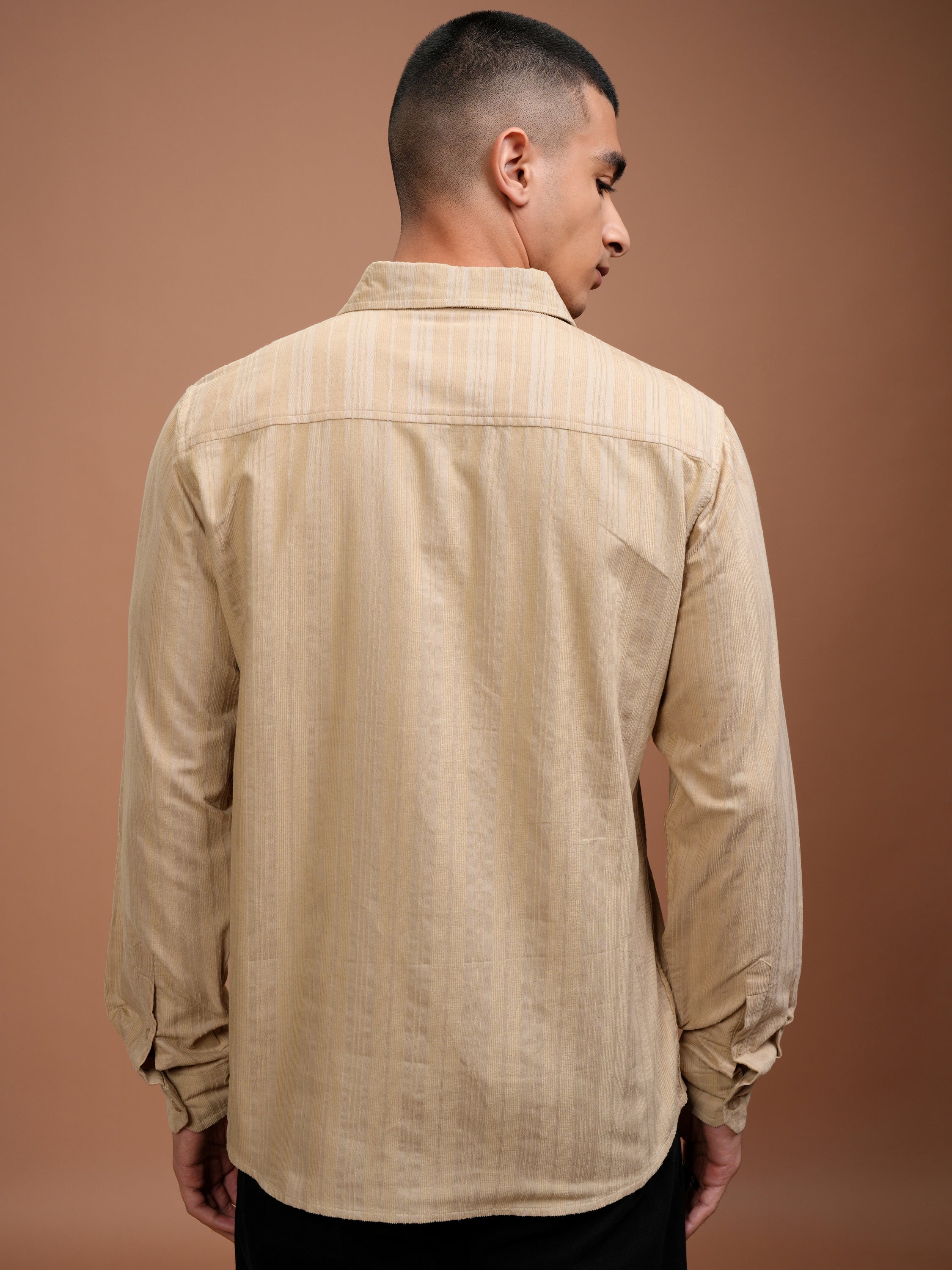 Highlander Men Beige Striped Slim Fit Casual Shirt - Beige - Image 3