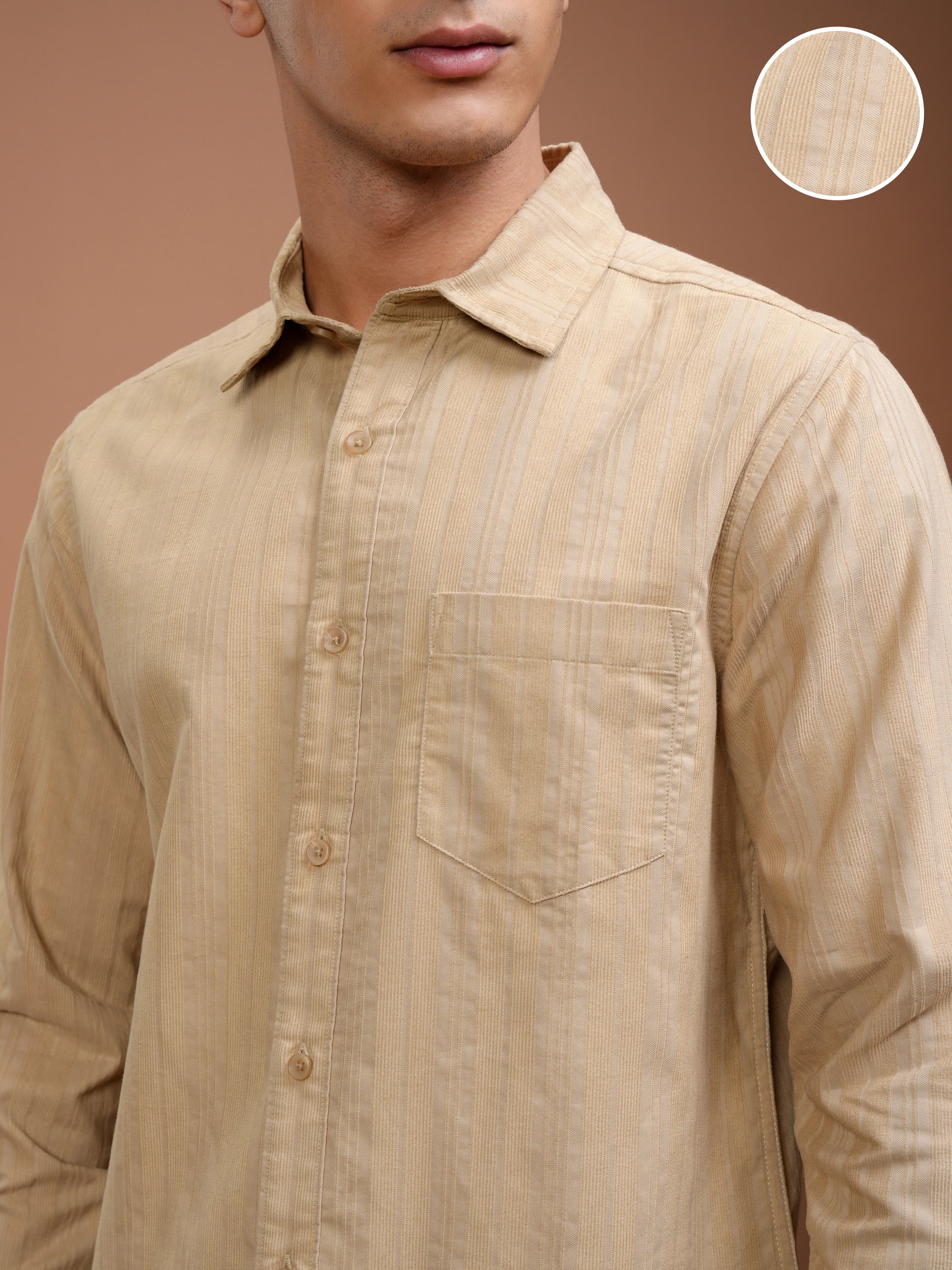 Highlander Men Beige Striped Slim Fit Casual Shirt - Beige - Image 5