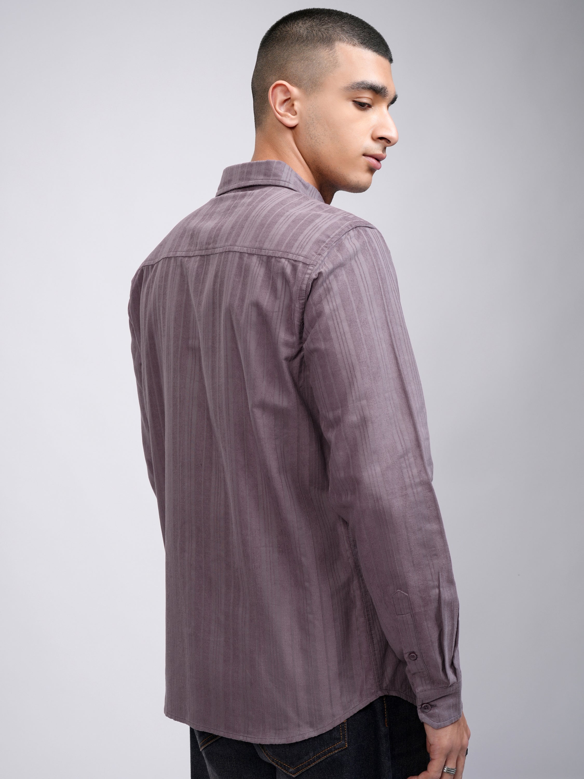 Highlander Men Mauve Striped Slim Fit Casual Shirt - Mauve - Image 3