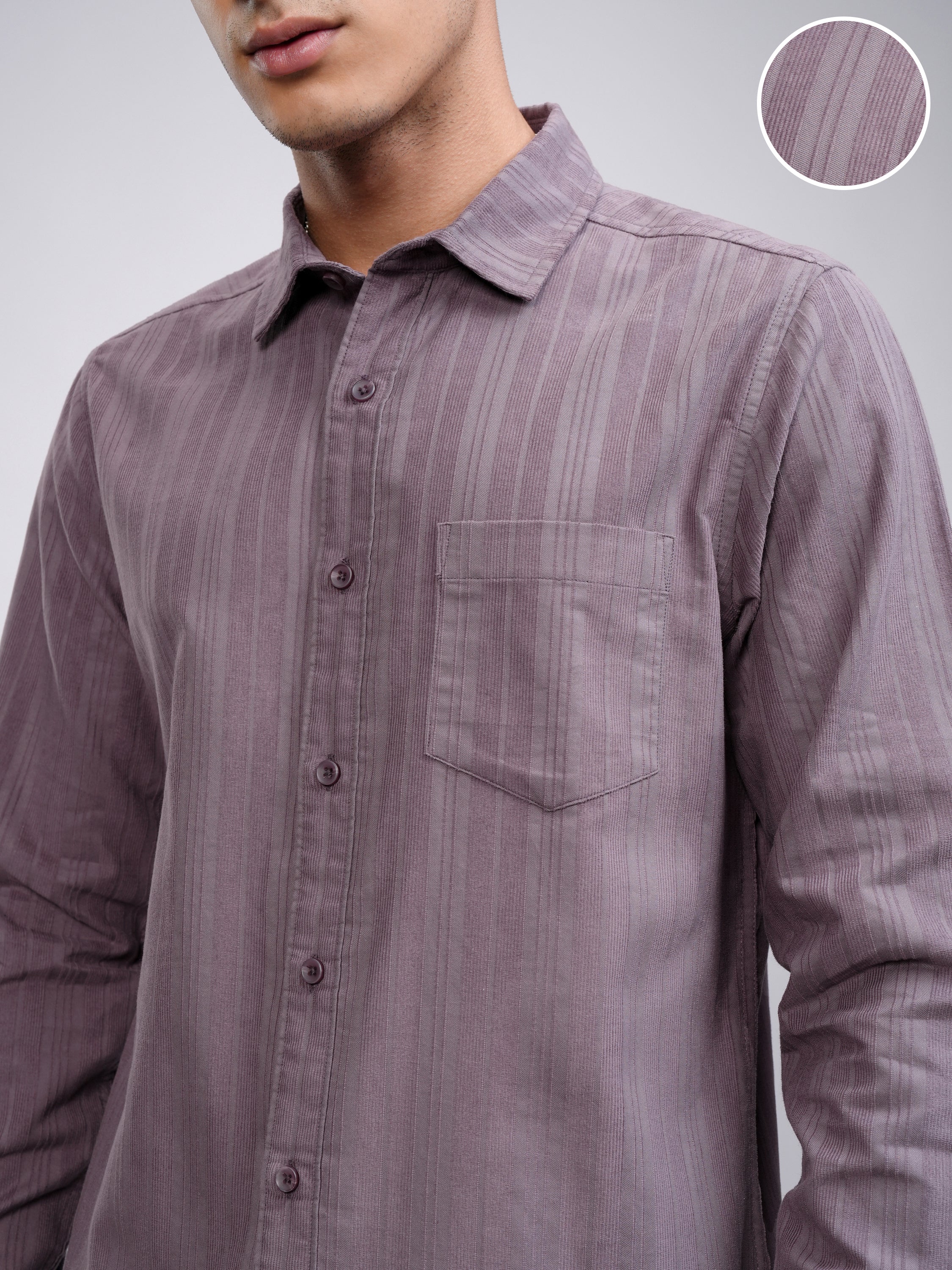 Highlander Men Mauve Striped Slim Fit Casual Shirt - Mauve - Image 5