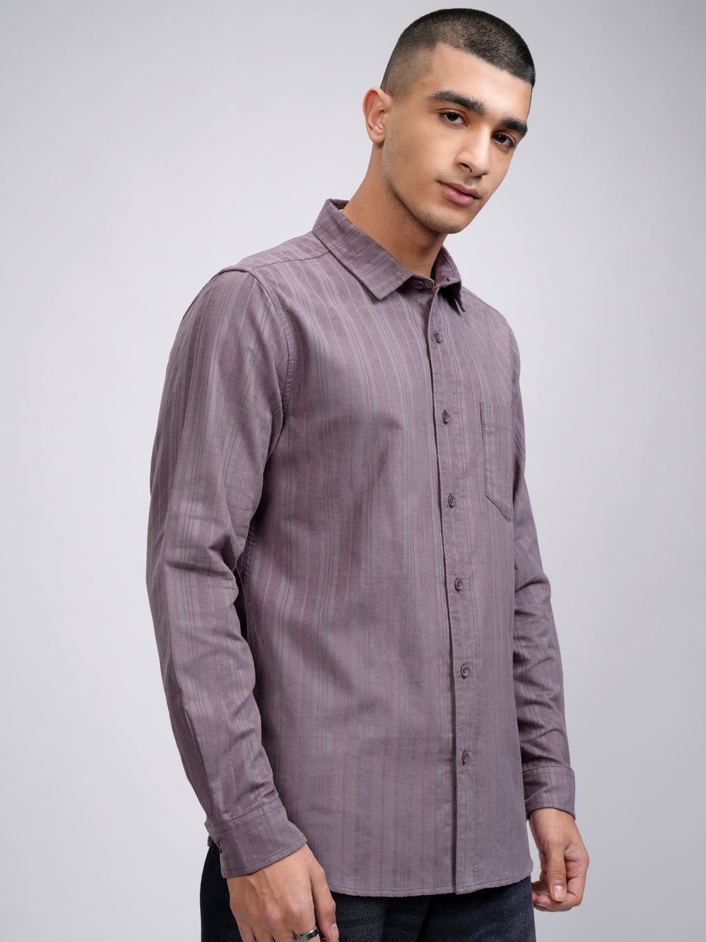 Highlander Men Mauve Striped Slim Fit Casual Shirt - Mauve - Image 6