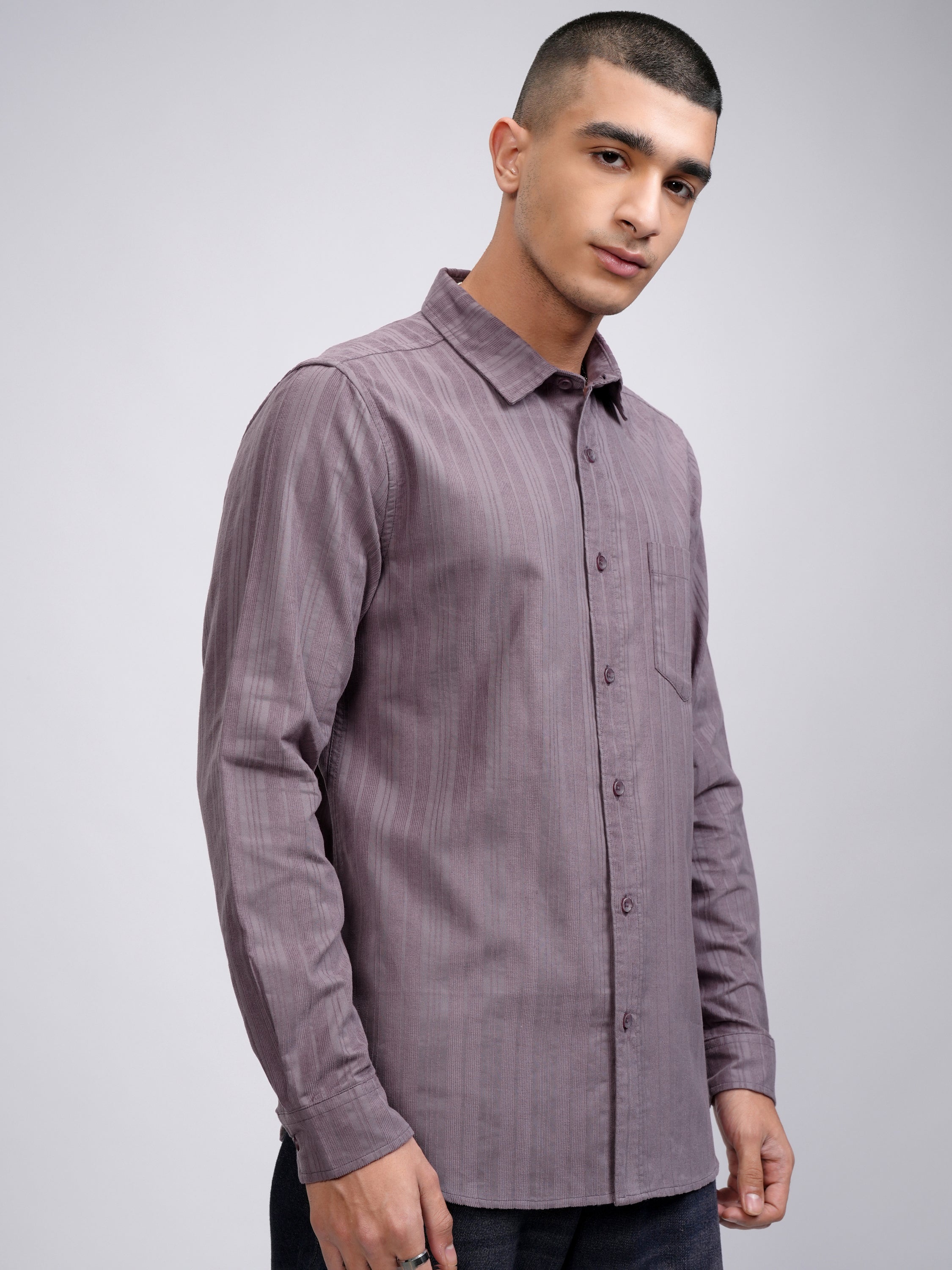 Highlander Men Mauve Striped Slim Fit Casual Shirt - Mauve - Image 6