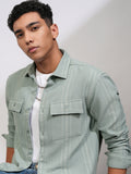 Highlander Men Sea Green Striped Relaxed Fit Casual Shirt - Green - Image 1