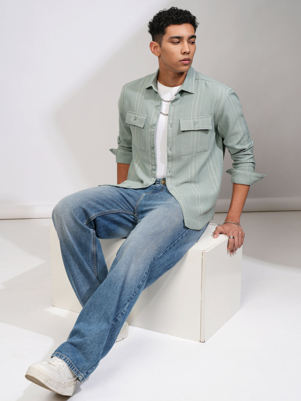 Highlander Men Sea Green Striped Relaxed Fit Casual Shirt - Green - Image 2
