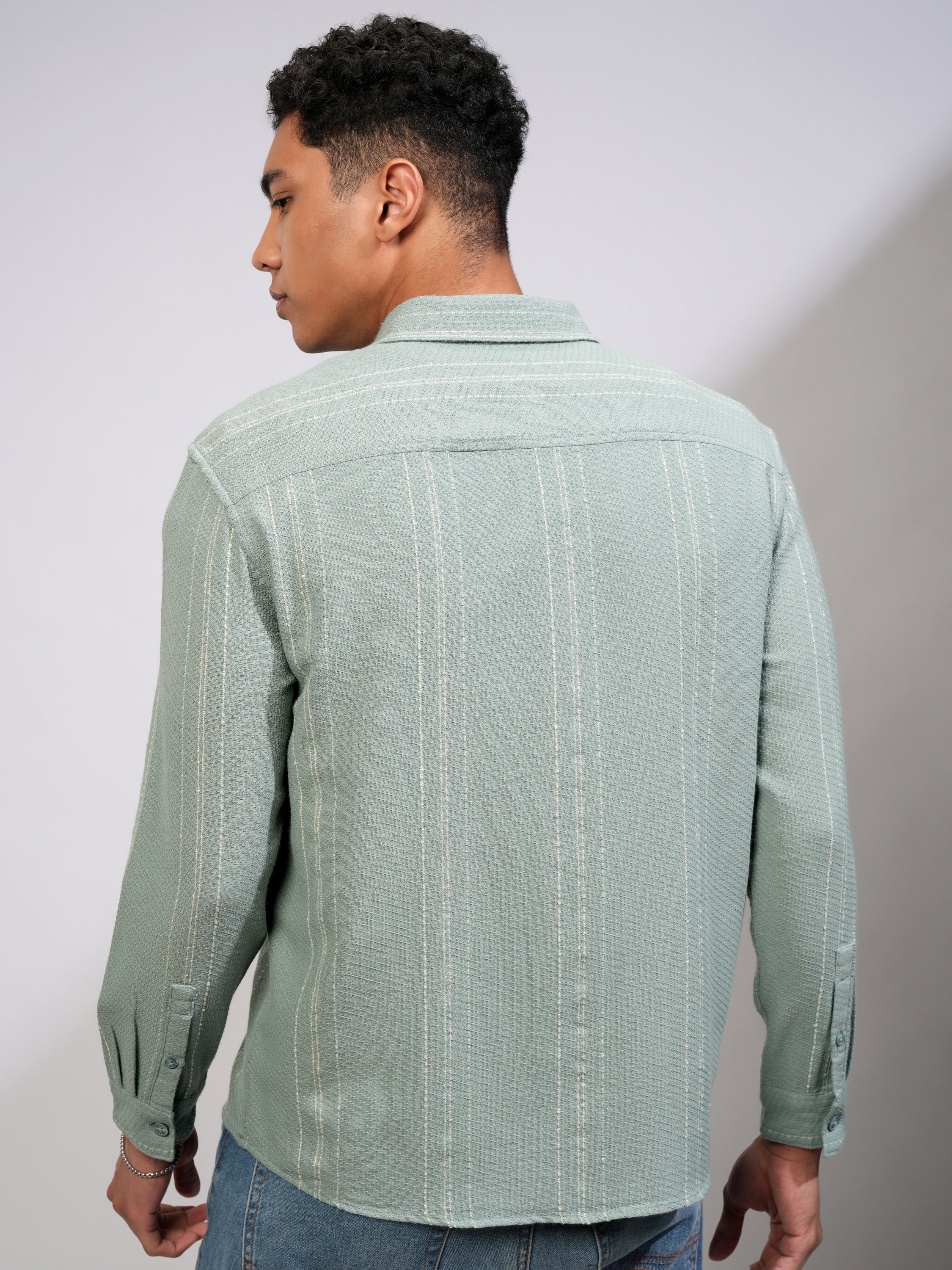Highlander Men Sea Green Striped Relaxed Fit Casual Shirt - Green - Image 3
