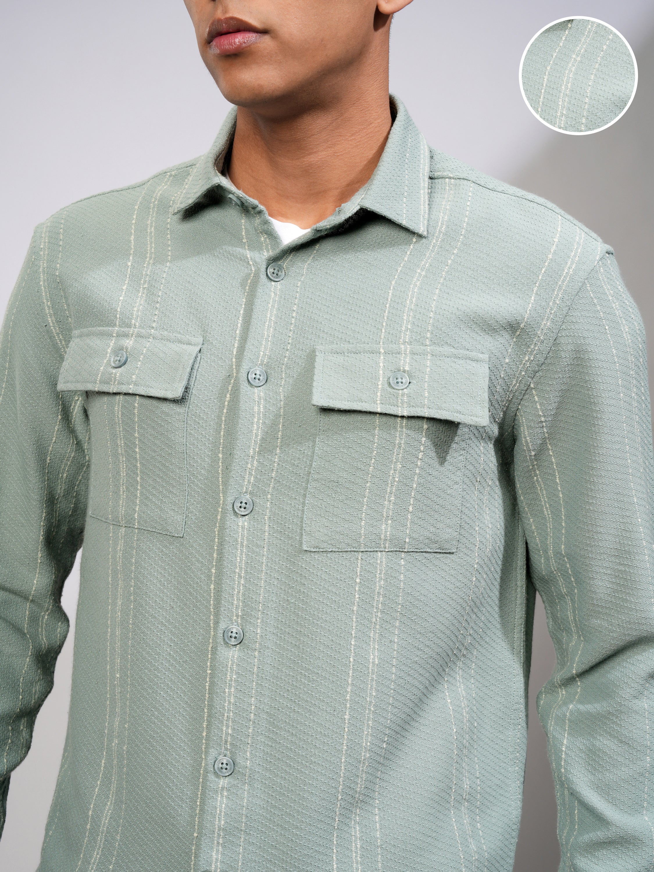 Highlander Men Sea Green Striped Relaxed Fit Casual Shirt - Green - Image 5