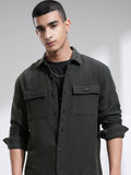 Highlander Men Olive Textured Relaxed Fit Casual Shirt - Olive - Image 1