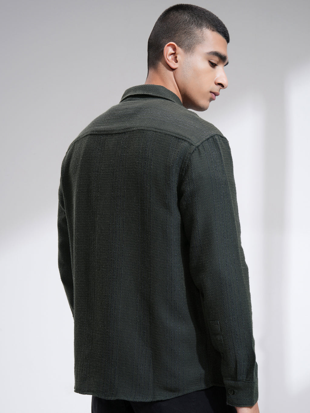 Highlander Men Olive Textured Relaxed Fit Casual Shirt - Olive - Image 3