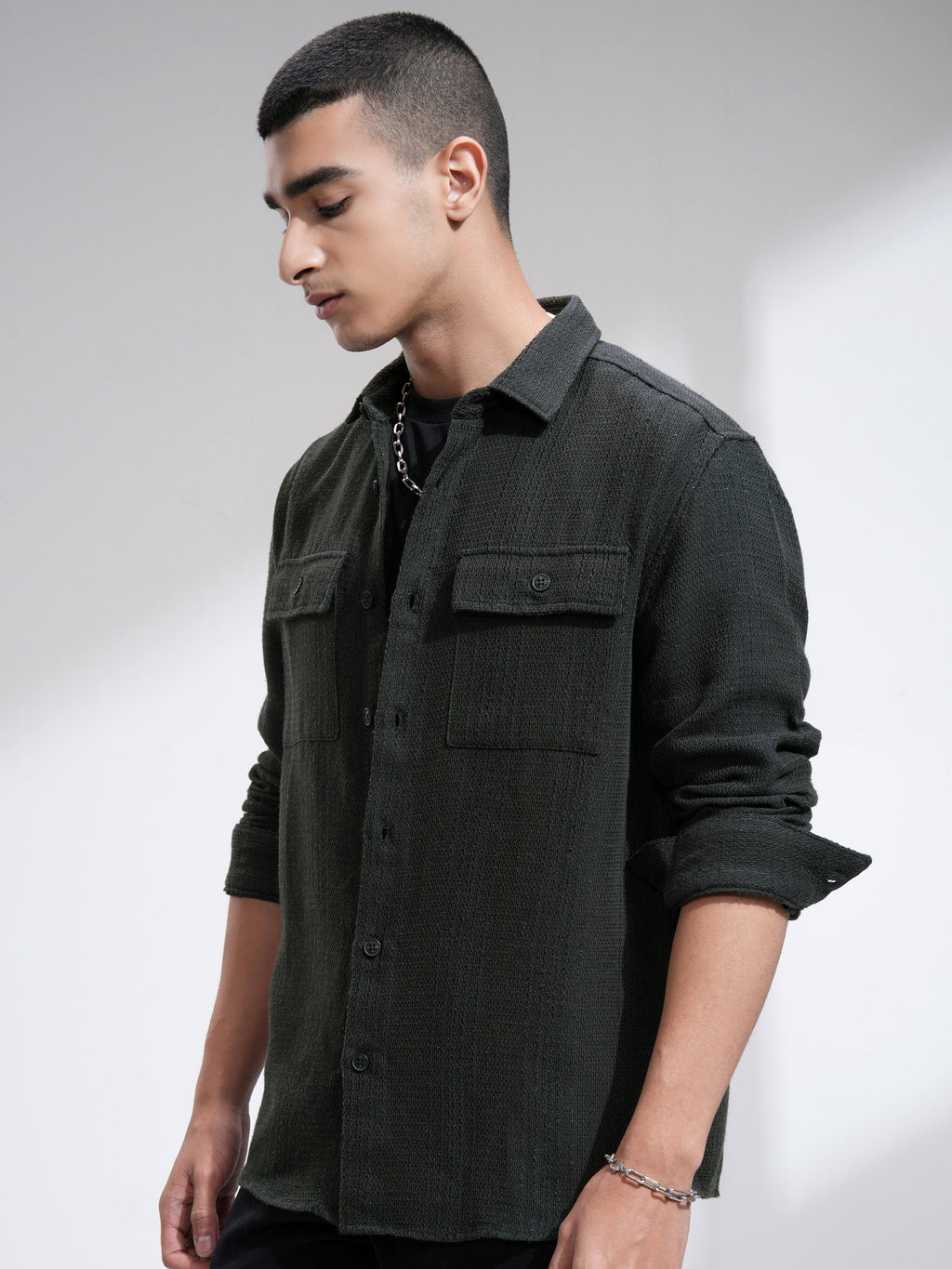 Highlander Men Olive Textured Relaxed Fit Casual Shirt - Olive - Image 4