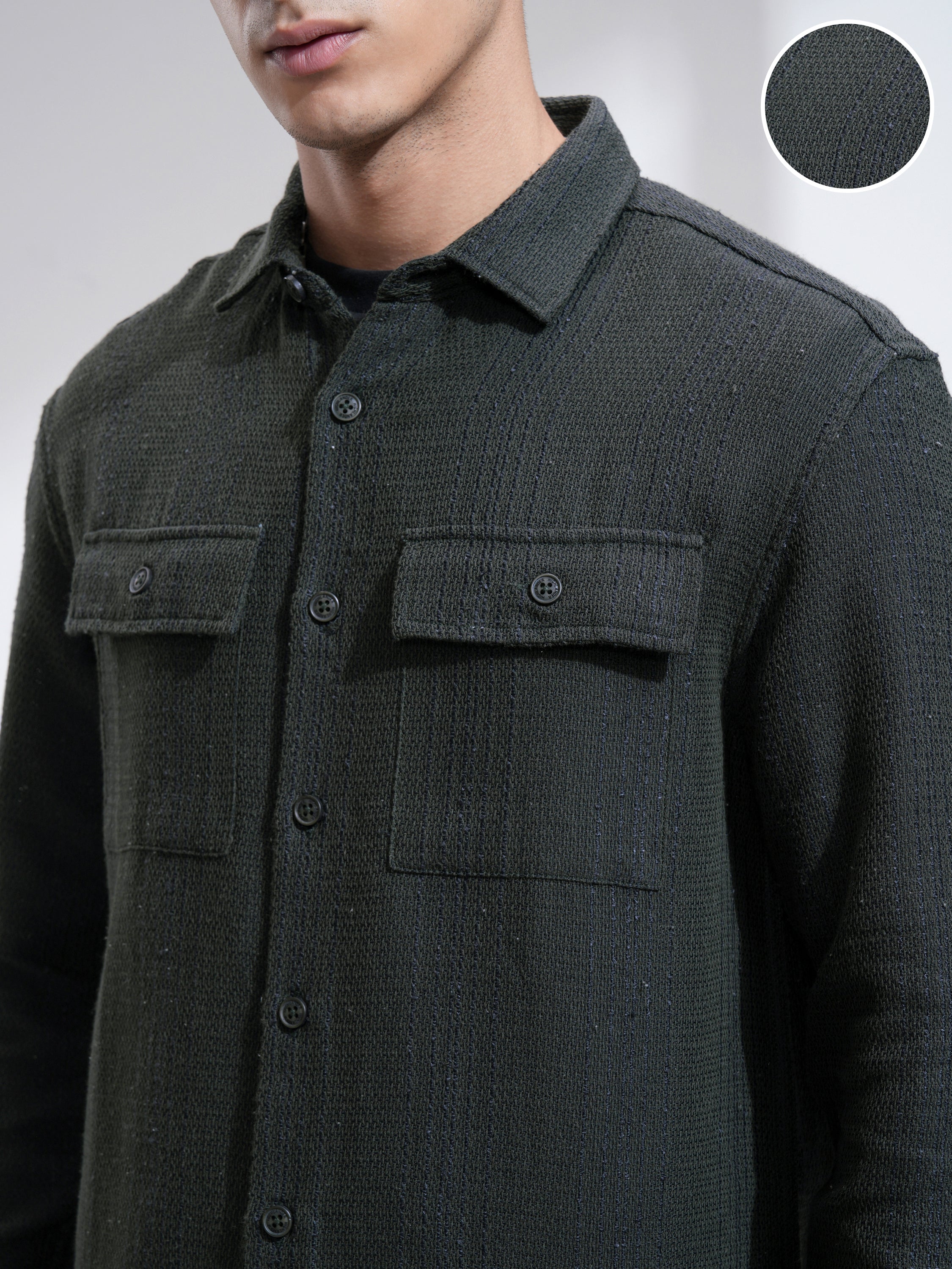 Highlander Men Olive Textured Relaxed Fit Casual Shirt - Olive - Image 5