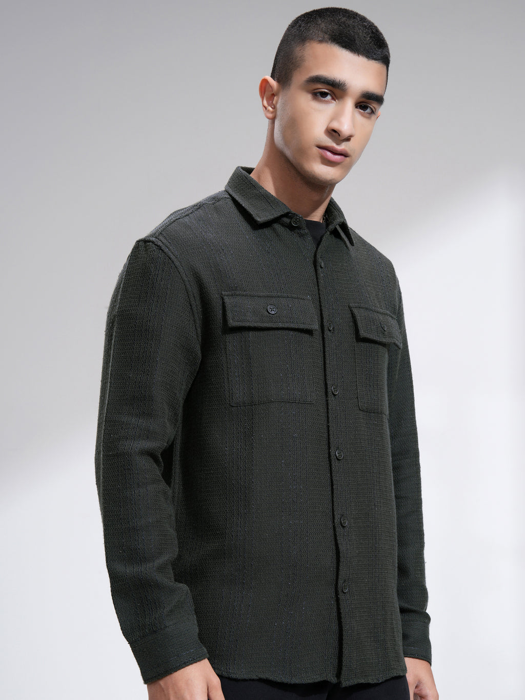 Highlander Men Olive Textured Relaxed Fit Casual Shirt - Olive - Image 6