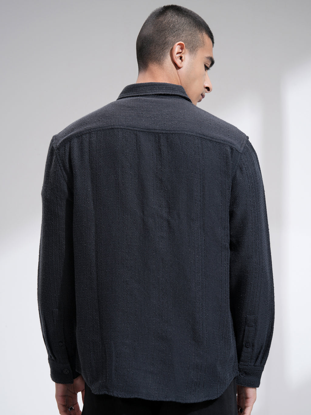 Highlander Men Navy Blue Textured Relaxed Fit Casual Shirt - Navy Blue - Image 3