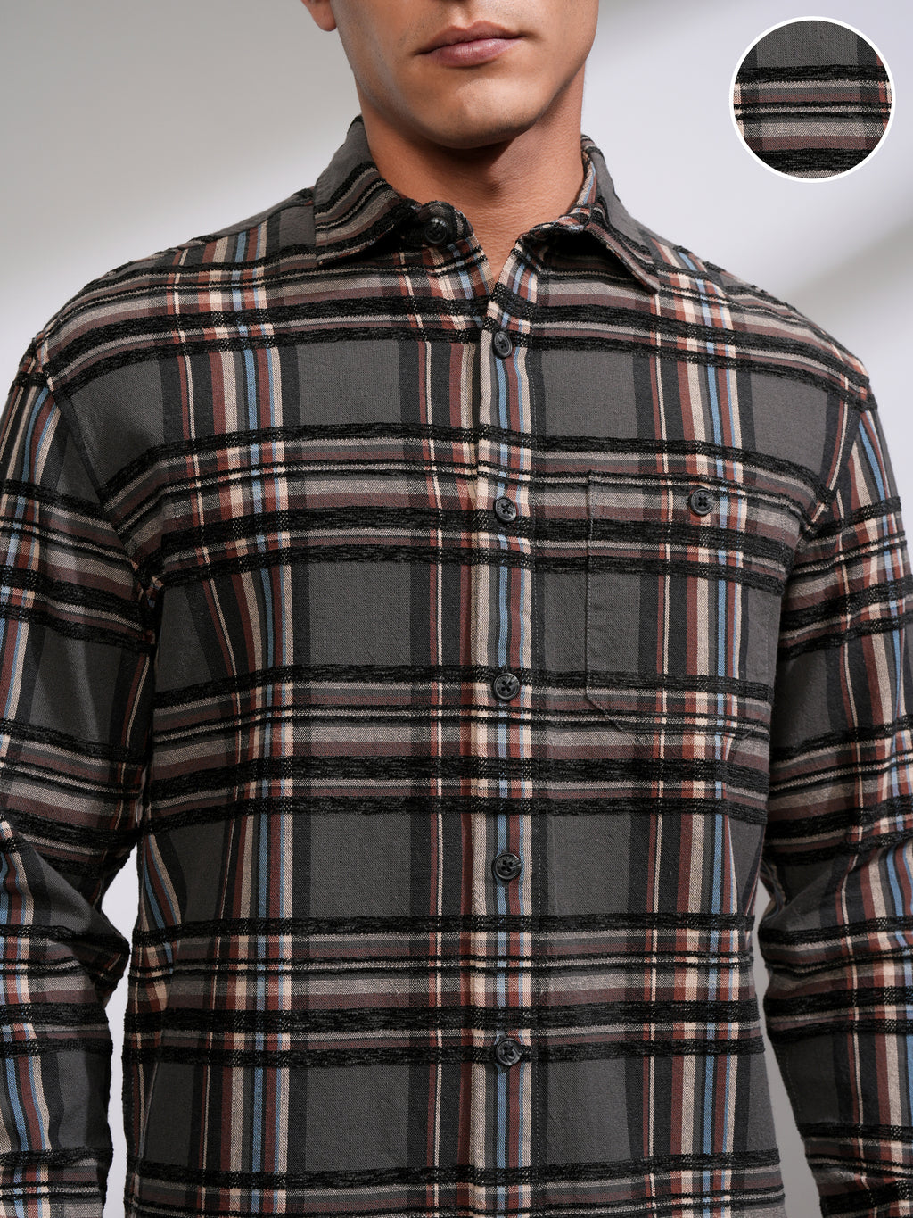 Highlander Men Grey Checked Relaxed Fit Casual Shirt - Grey - Image 5