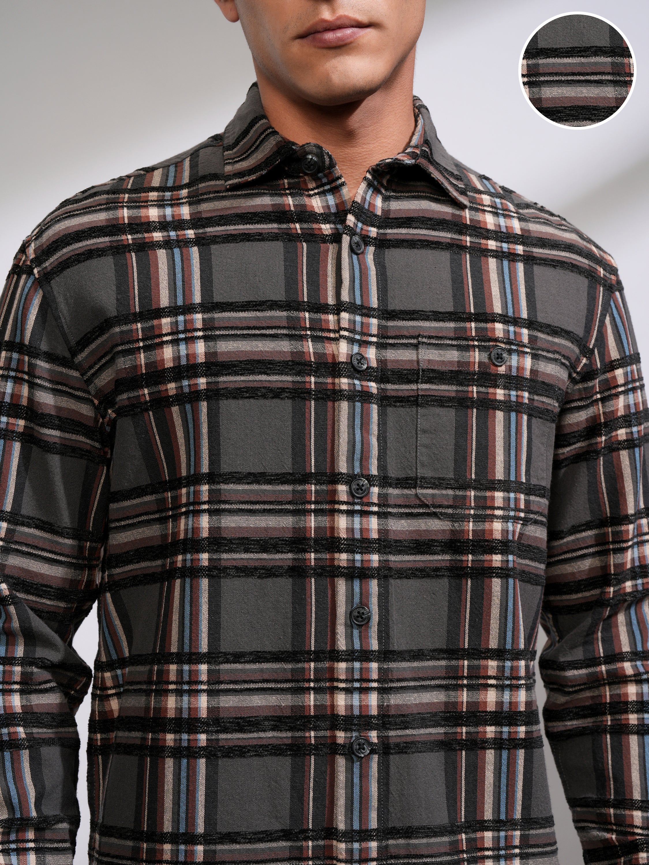 Highlander Men Grey Checked Relaxed Fit Casual Shirt - Grey - Image 5