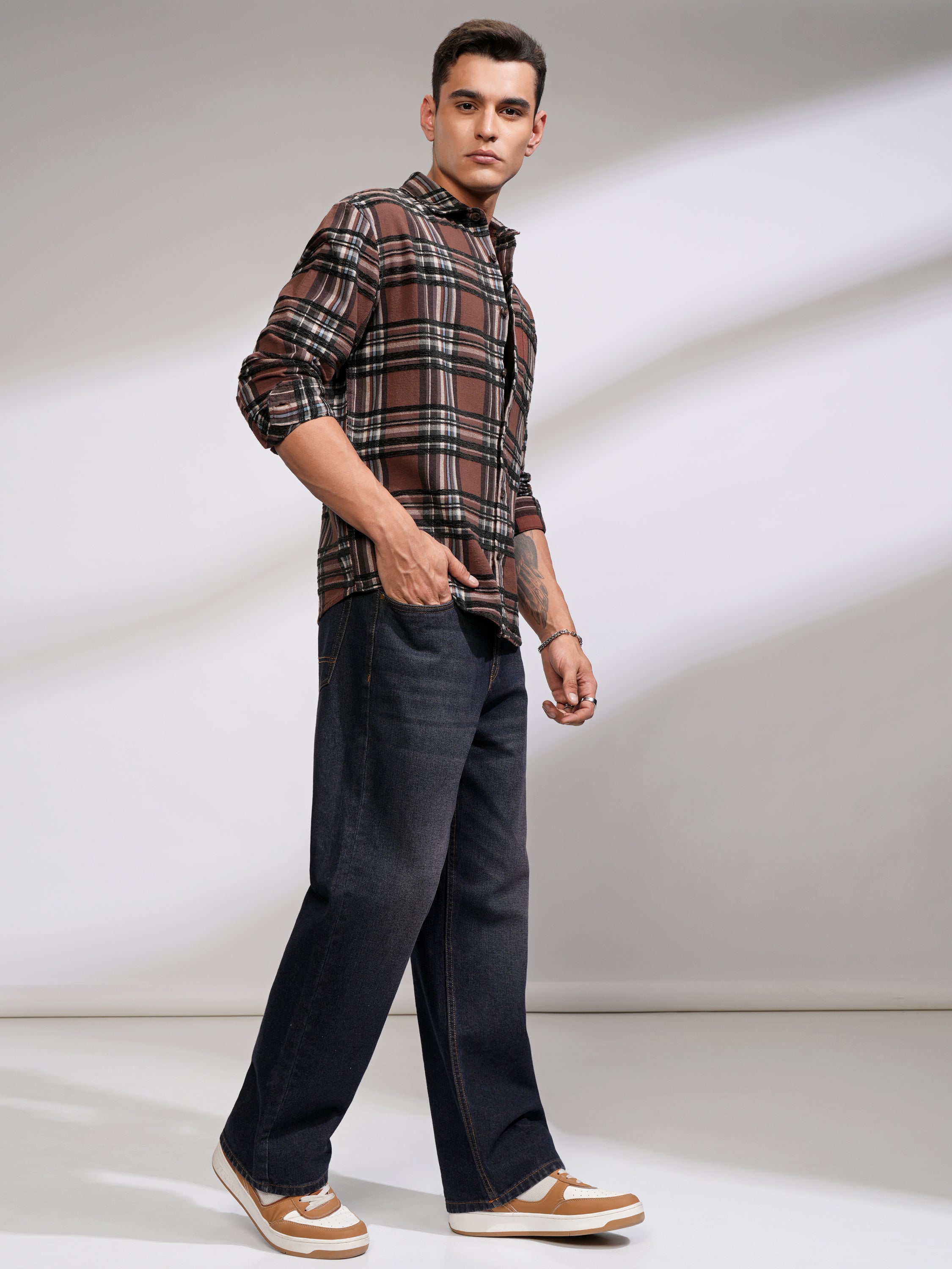 Highlander Men Rust Checked Relaxed Fit Casual Shirt - Rust - Image 2