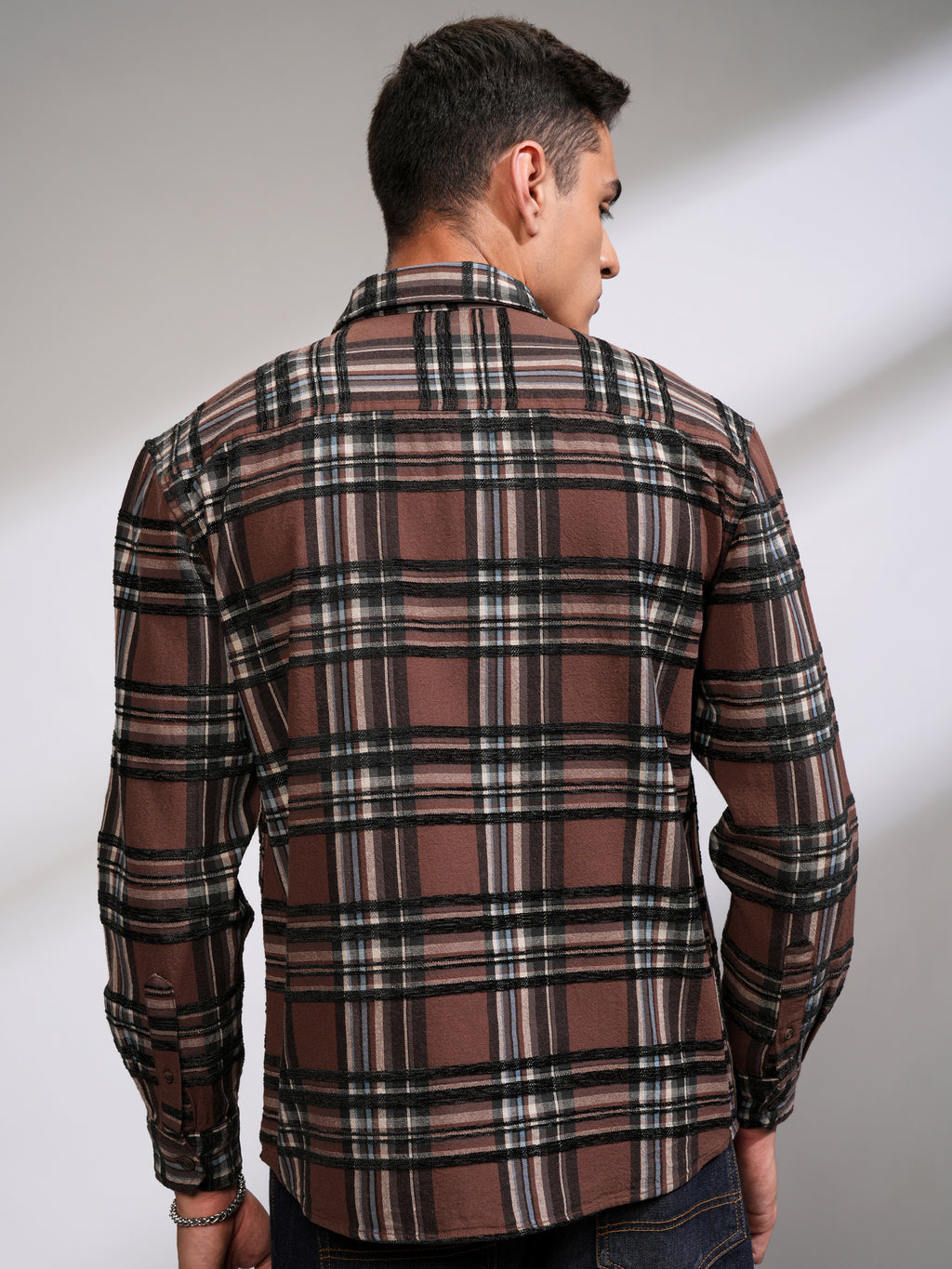 Highlander Men Rust Checked Relaxed Fit Casual Shirt - Rust - Image 3
