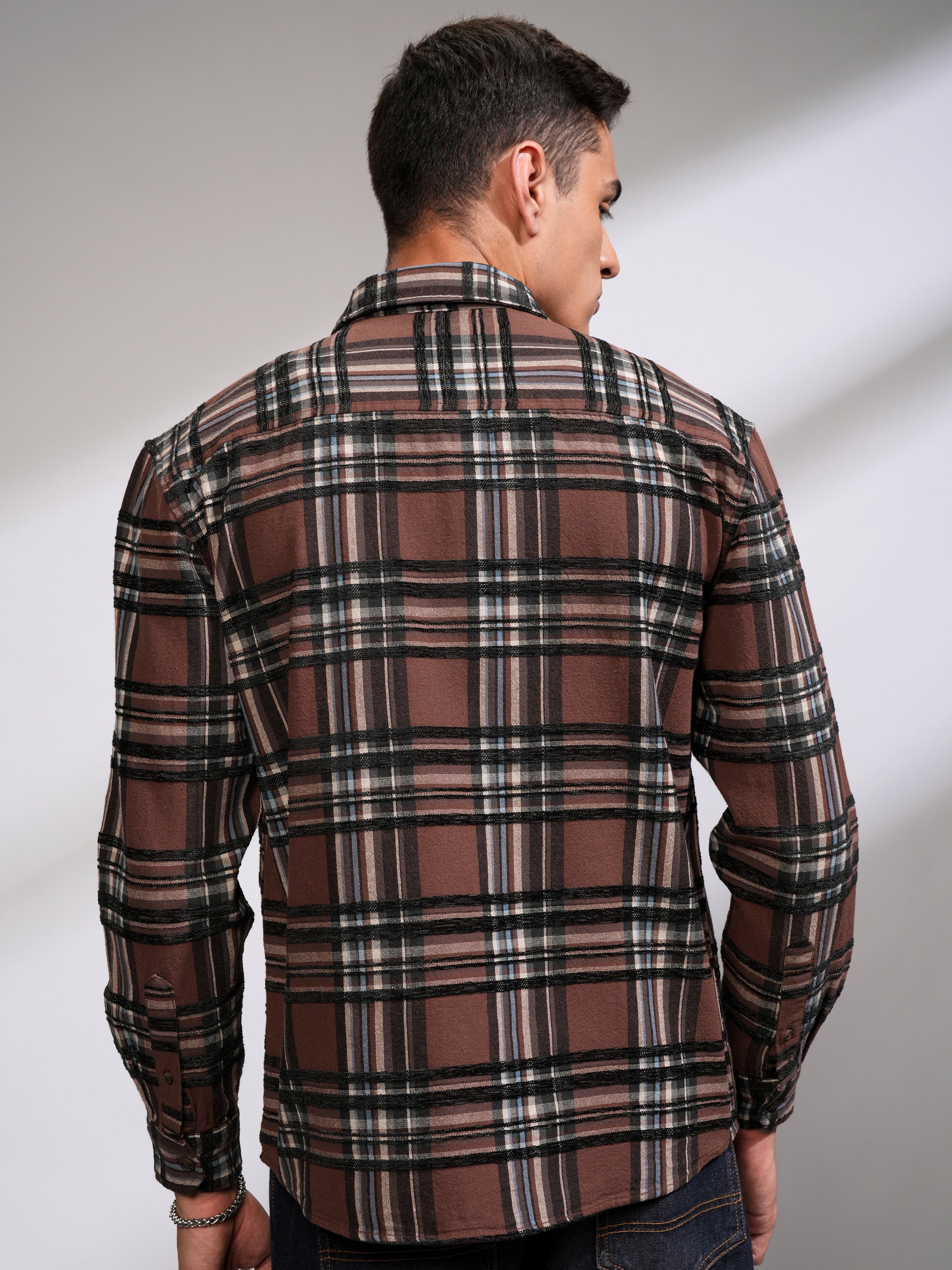 Highlander Men Rust Checked Relaxed Fit Casual Shirt - Rust - Image 3
