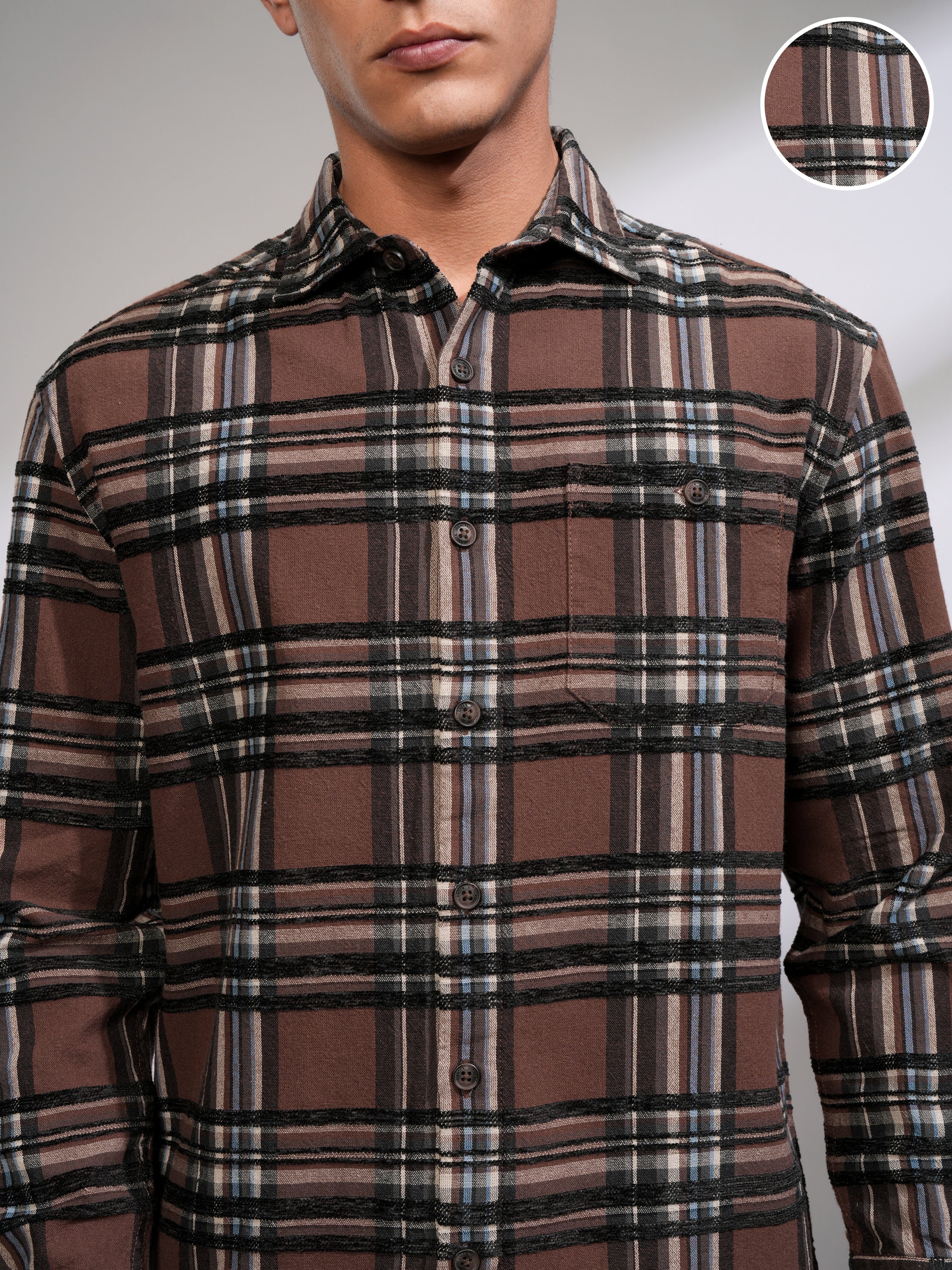 Highlander Men Rust Checked Relaxed Fit Casual Shirt - Rust - Image 5