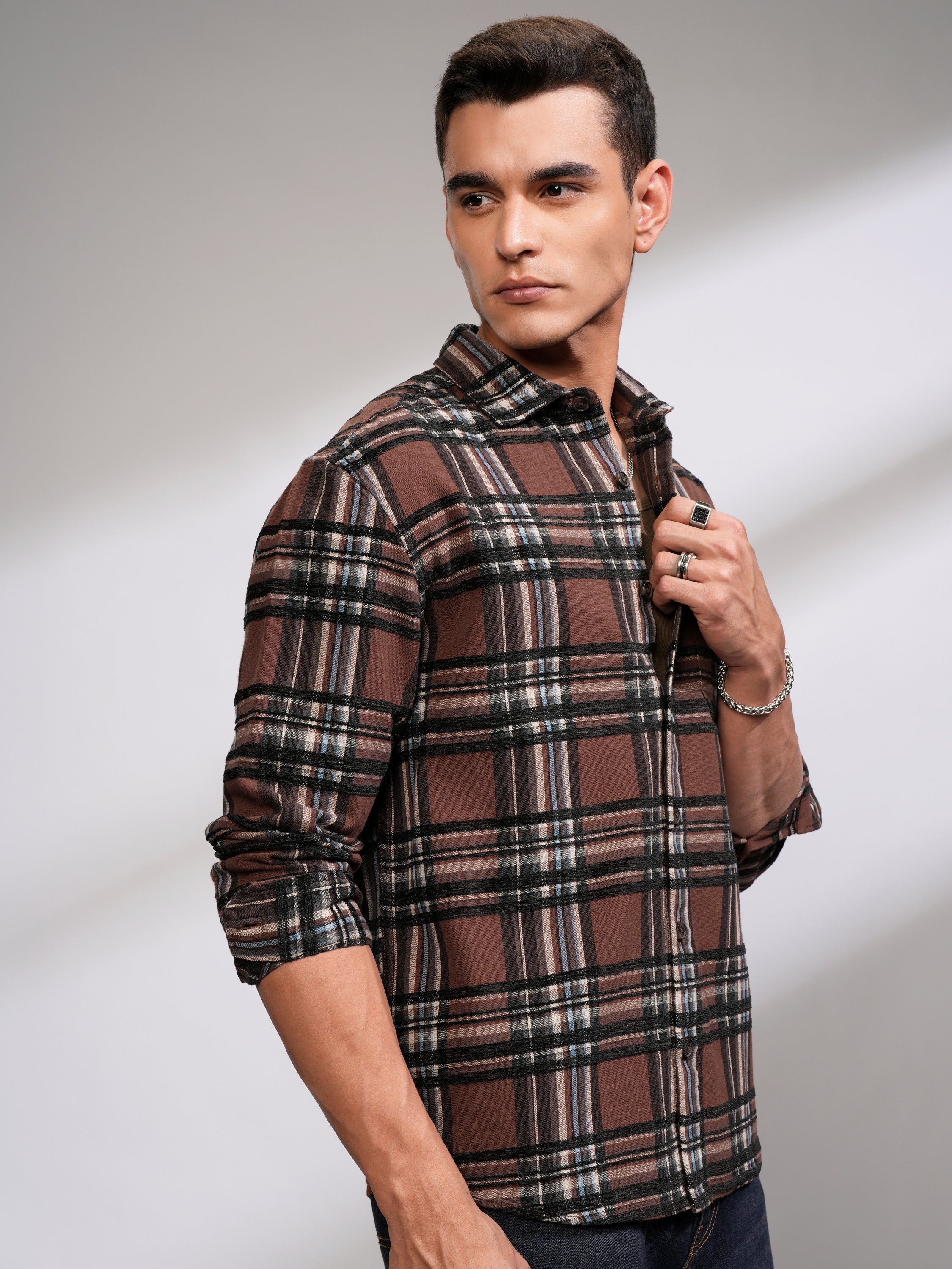Highlander Men Rust Checked Relaxed Fit Casual Shirt - Rust - Image 6