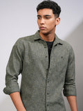Highlander Men Olive Self Design Slim Fit Casual Shirt - Olive - Image 1