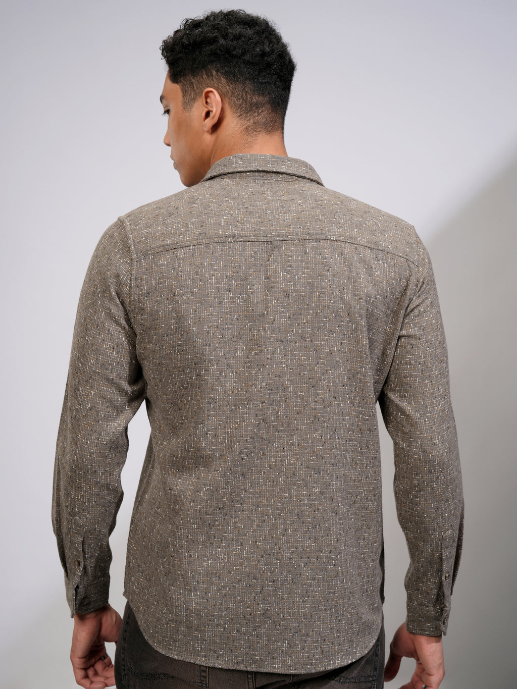 Highlander Men Tan Self Design Slim Fit Casual Shirt - Tan - Image 3