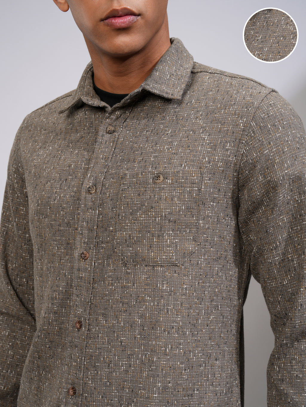 Highlander Men Tan Self Design Slim Fit Casual Shirt - Tan - Image 5