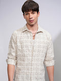 Highlander Men Cream Checked Slim Fit Casual Shirt - Cream - Image 1