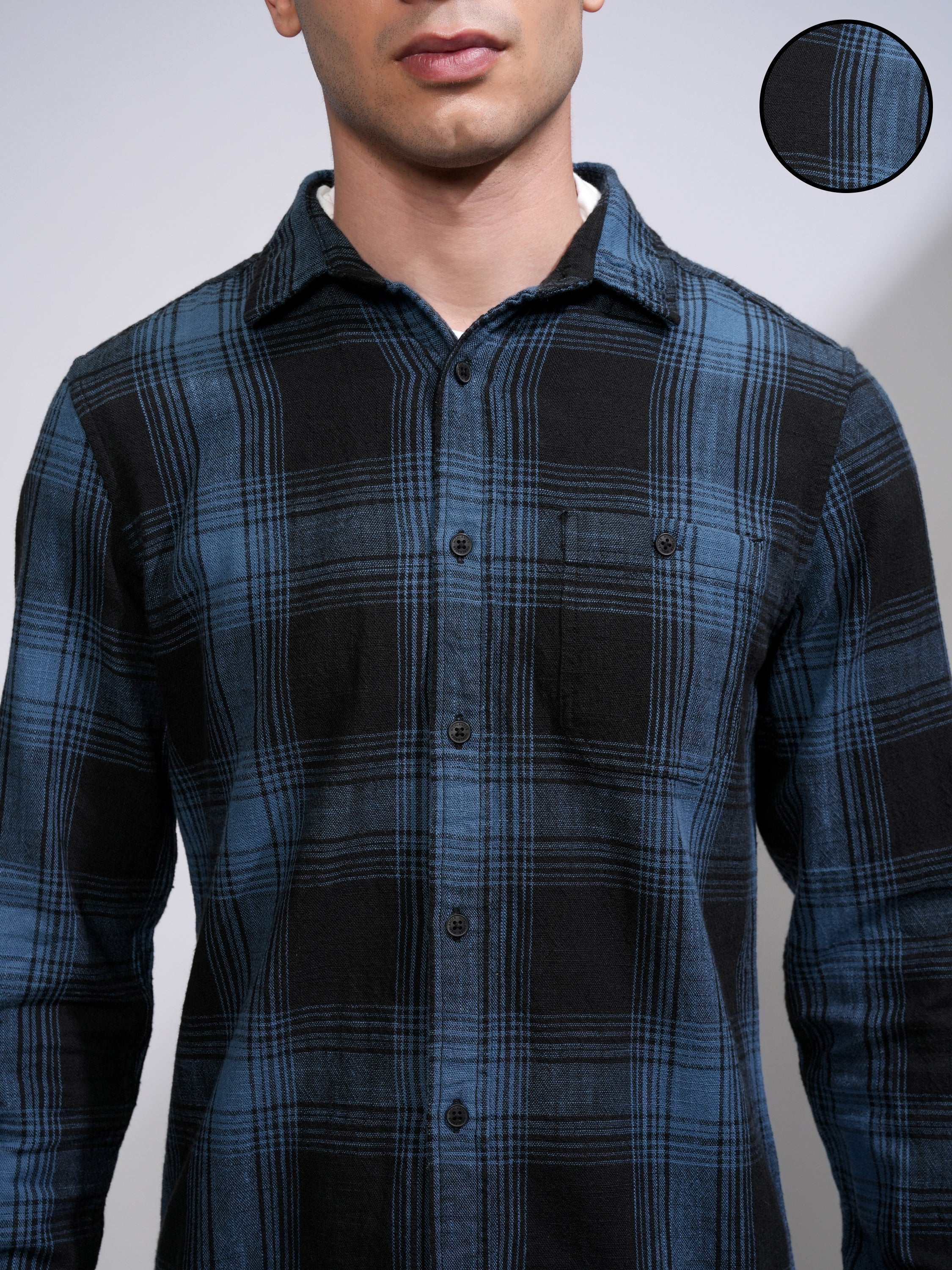 Highlander Men Black Checked Slim Fit Casual Shirt - Black - Image 5