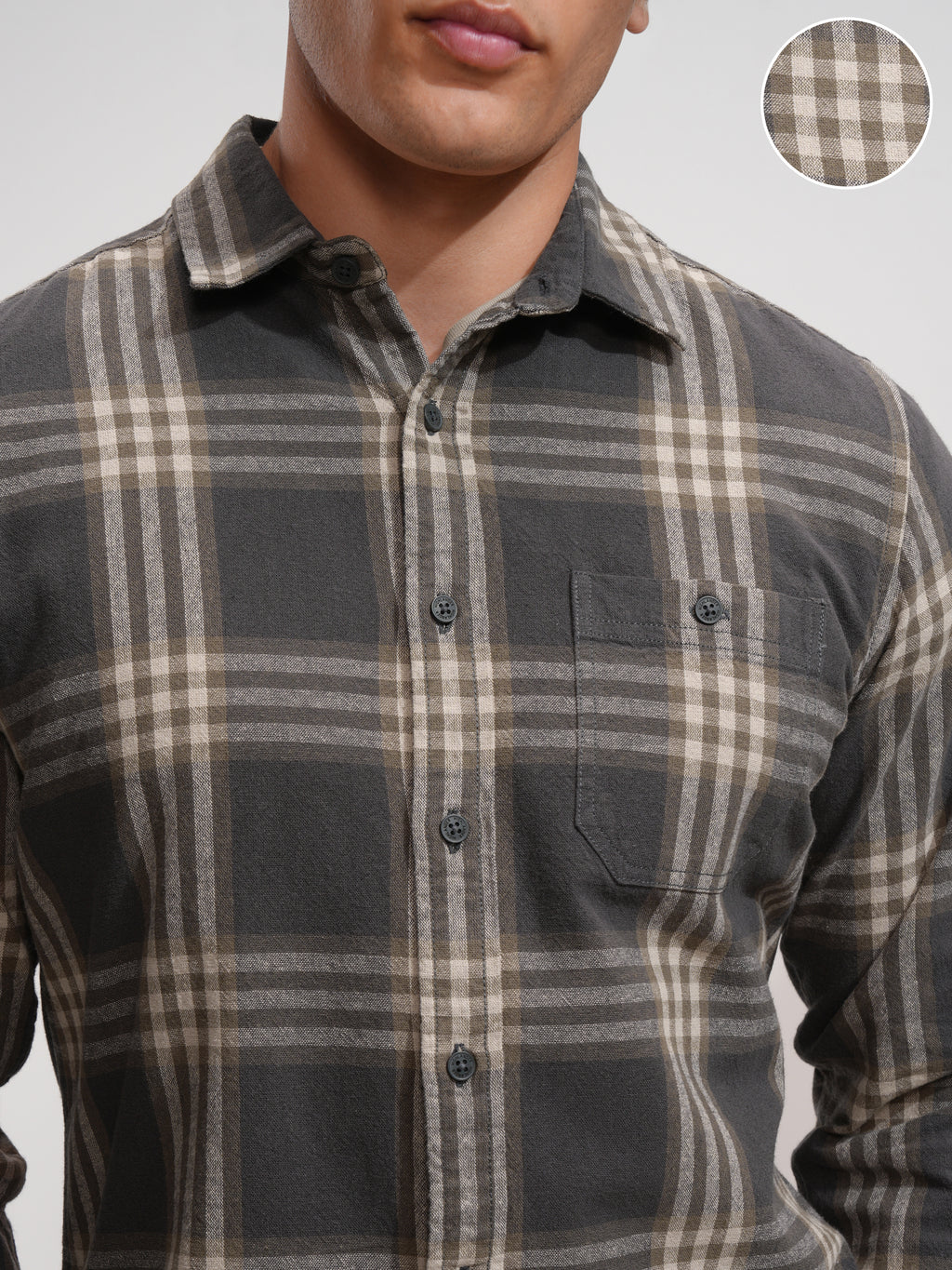 Highlander Men Grey Checked Slim Fit Casual Shirt - Grey - Image 5