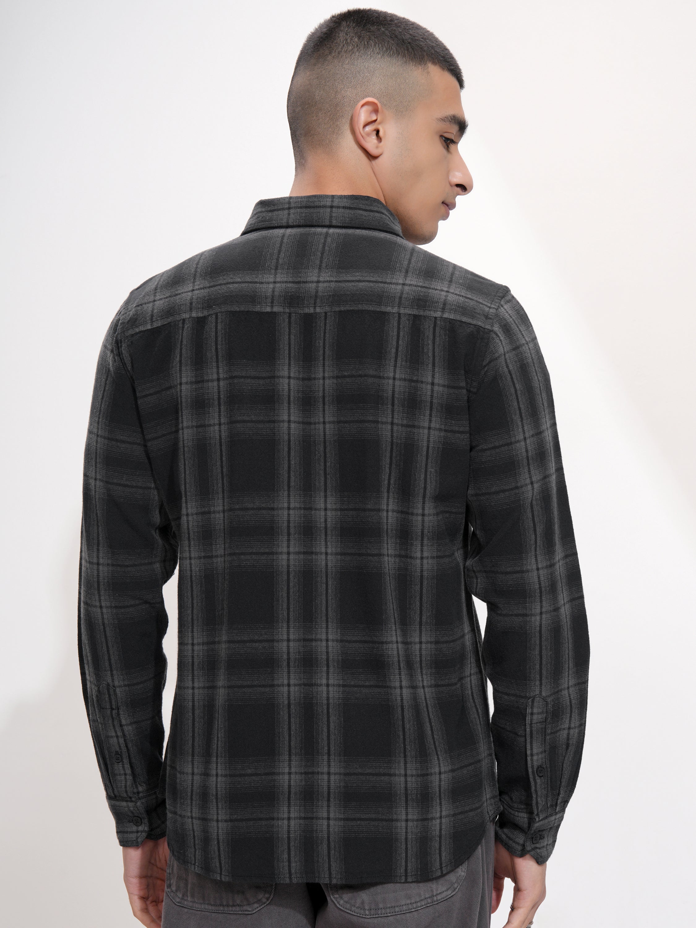 Highlander Men Black Checked Slim Fit Casual Shirt - Black - Image 3