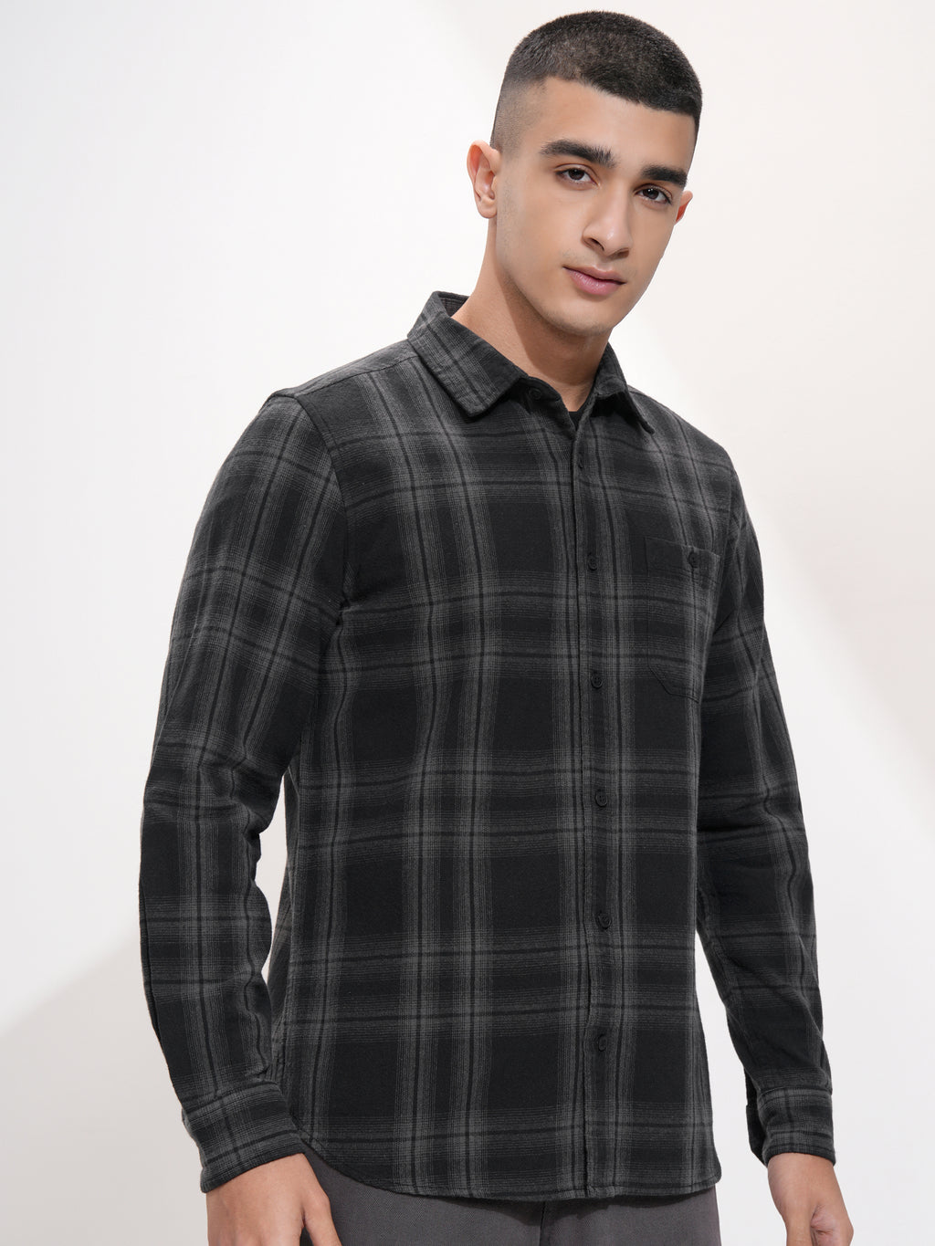 Highlander Men Black Checked Slim Fit Casual Shirt - Black - Image 6