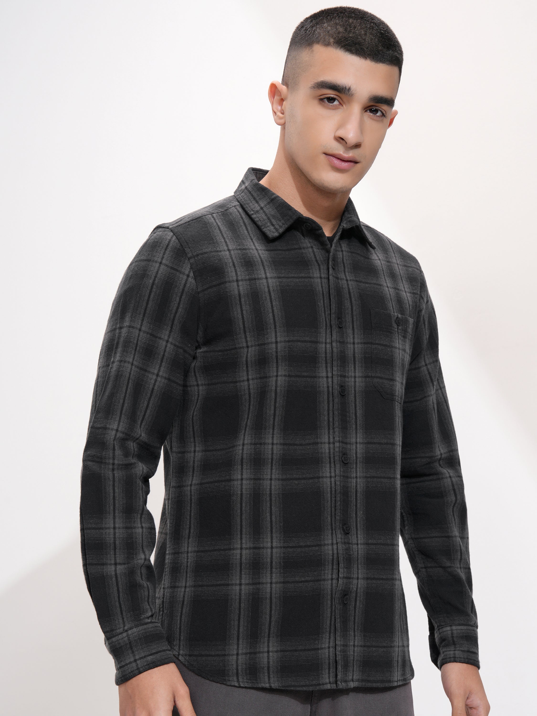 Highlander Men Black Checked Slim Fit Casual Shirt - Black - Image 6