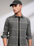 Highlander Men Grey Checked Slim Fit Casual Shirt - Grey - Image 1