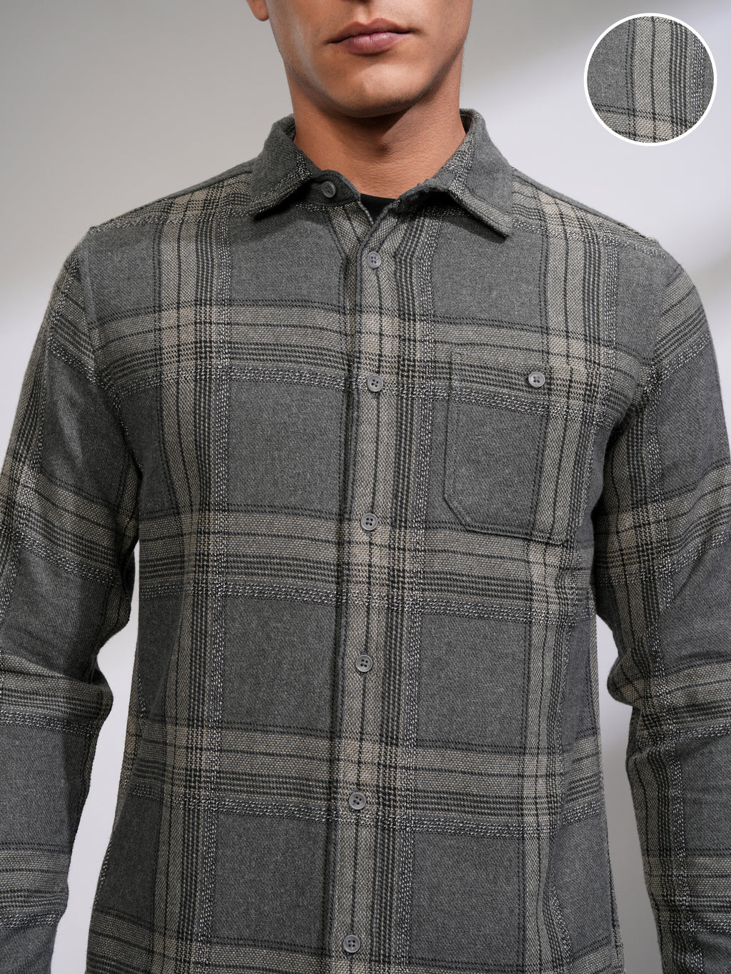 Highlander Men Grey Checked Slim Fit Casual Shirt - Grey - Image 5