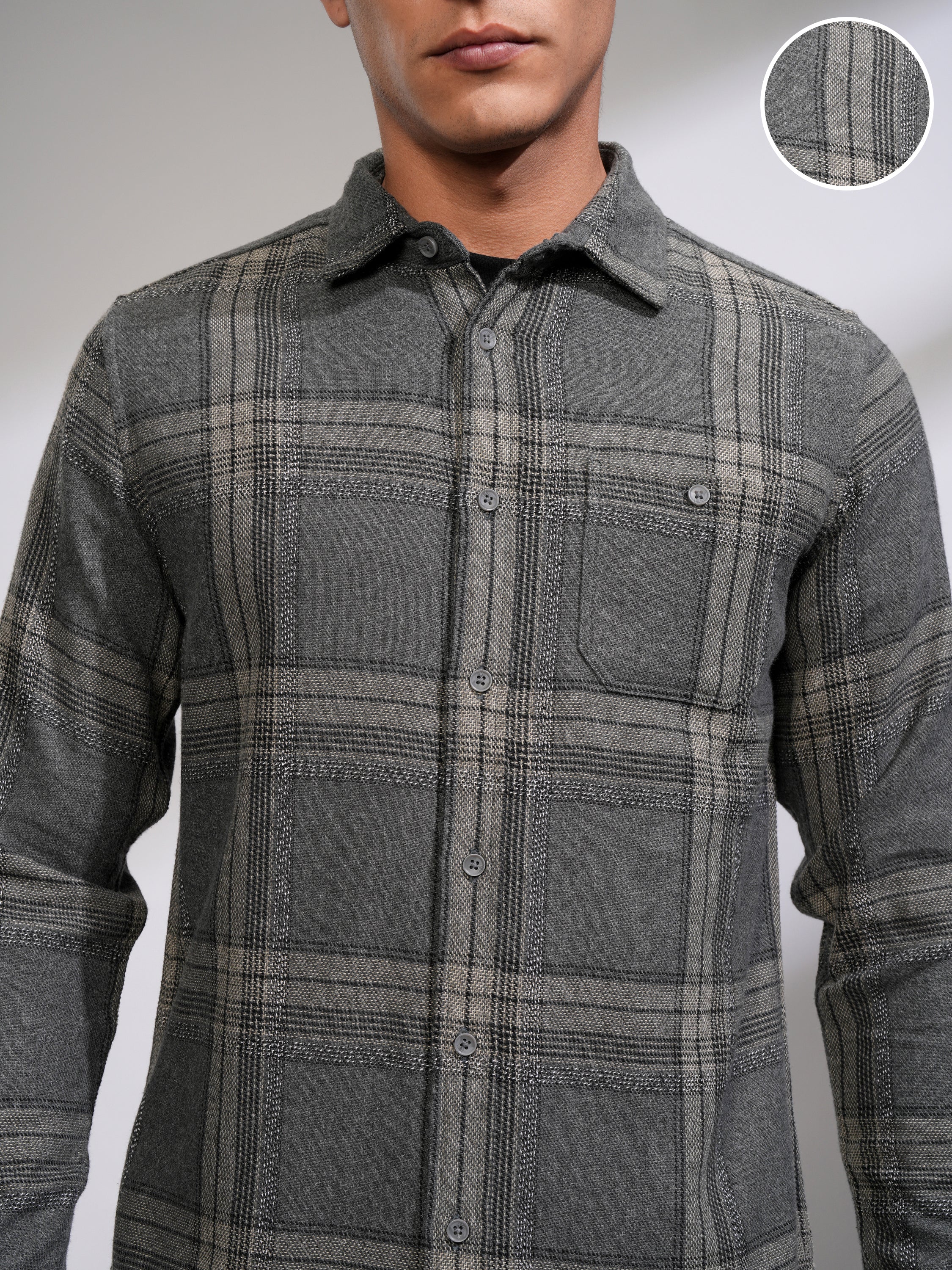 Highlander Men Grey Checked Slim Fit Casual Shirt - Grey - Image 5
