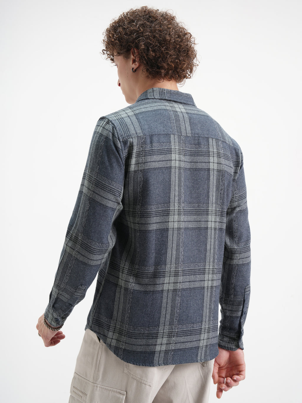 Highlander Men Blue Checked Slim Fit Casual Shirt - Blue - Image 3