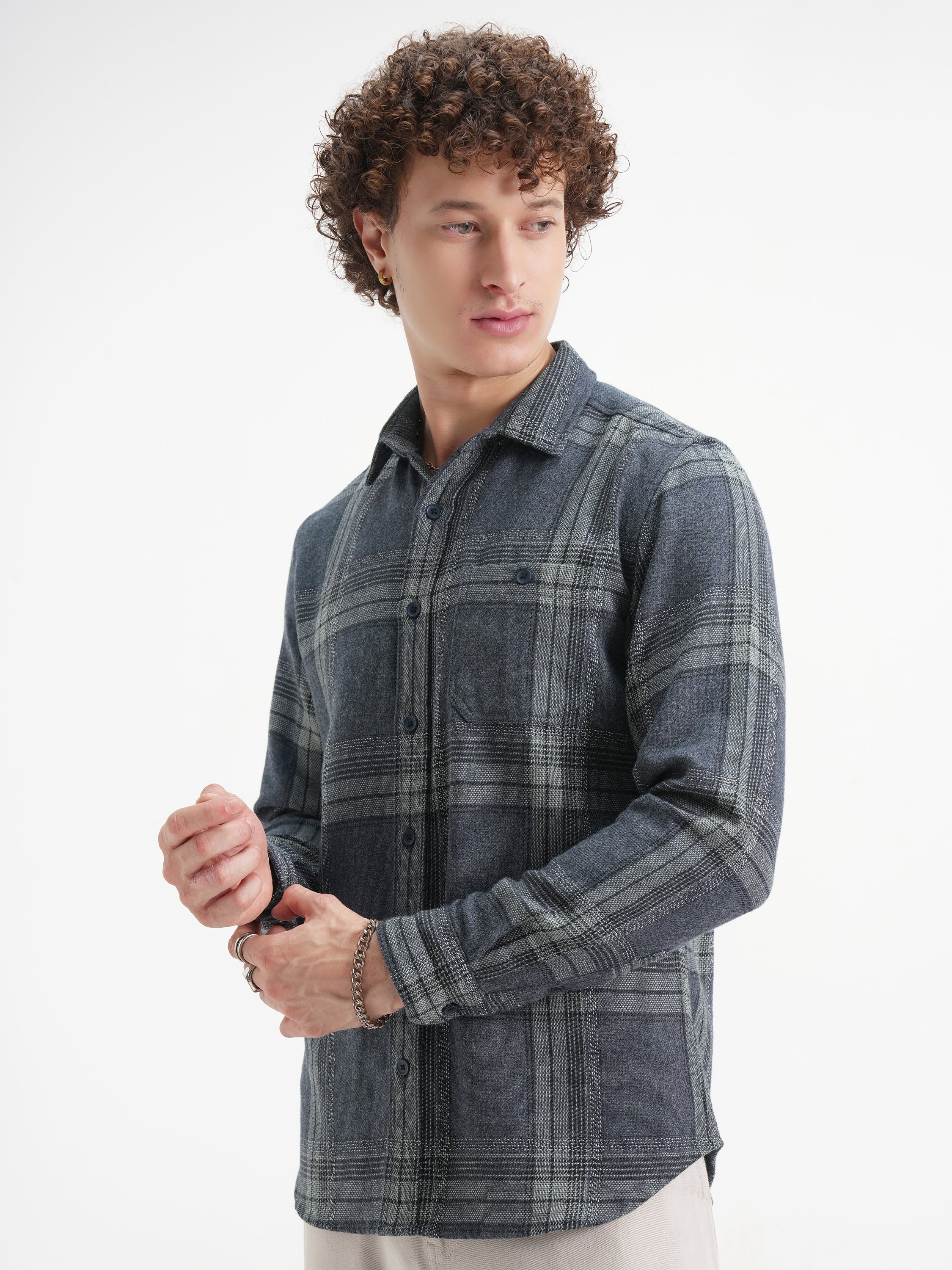 Highlander Men Blue Checked Slim Fit Casual Shirt - Blue - Image 4