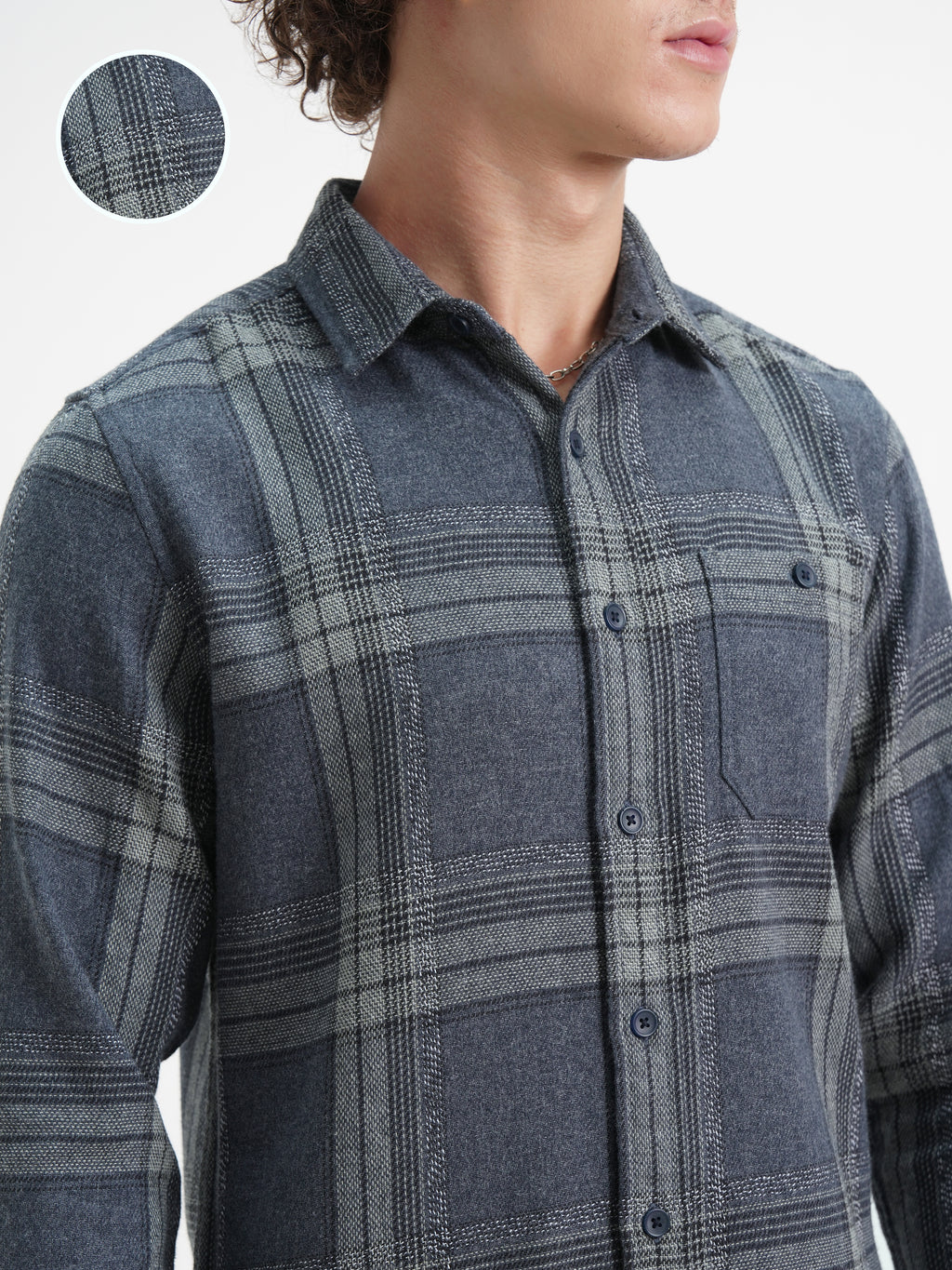 Highlander Men Blue Checked Slim Fit Casual Shirt - Blue - Image 5