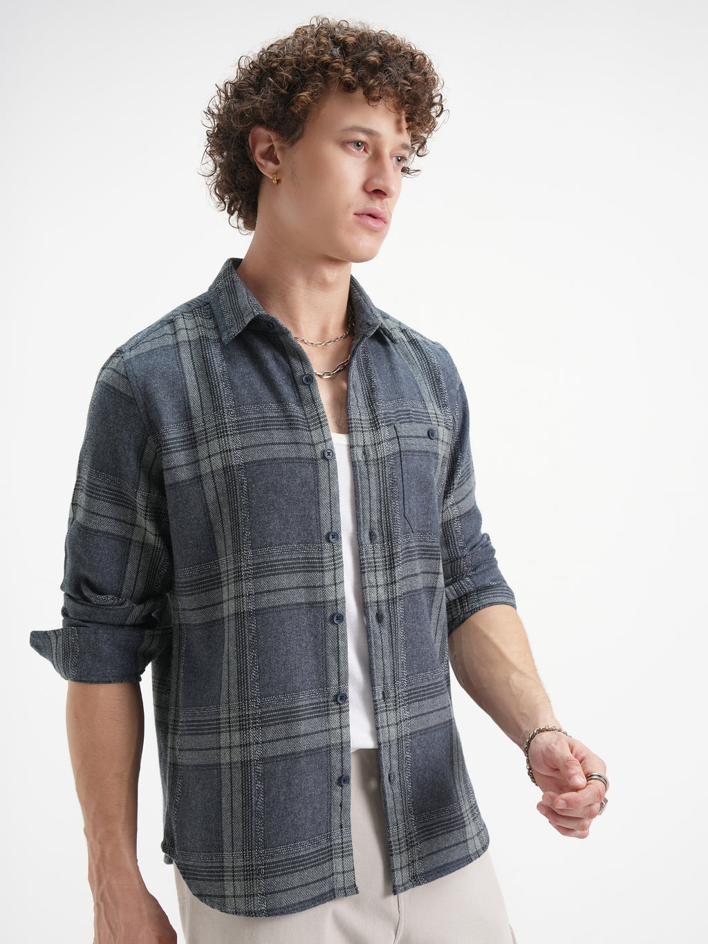 Highlander Men Blue Checked Slim Fit Casual Shirt - Blue - Image 6