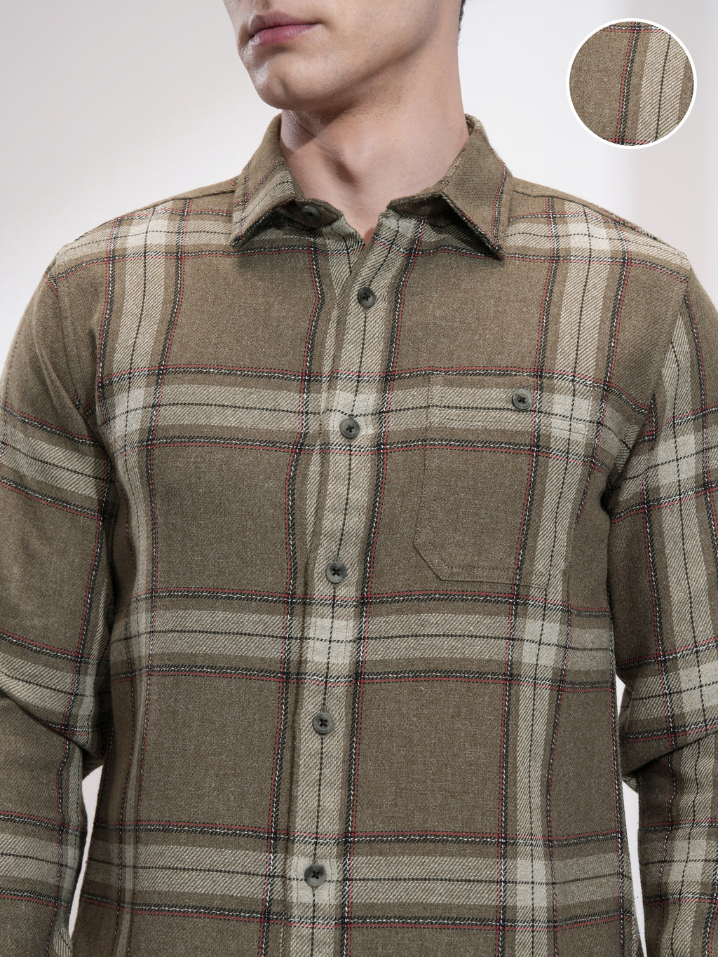 Highlander Men Olive Checked Slim Fit Casual Shirt - Olive - Image 5