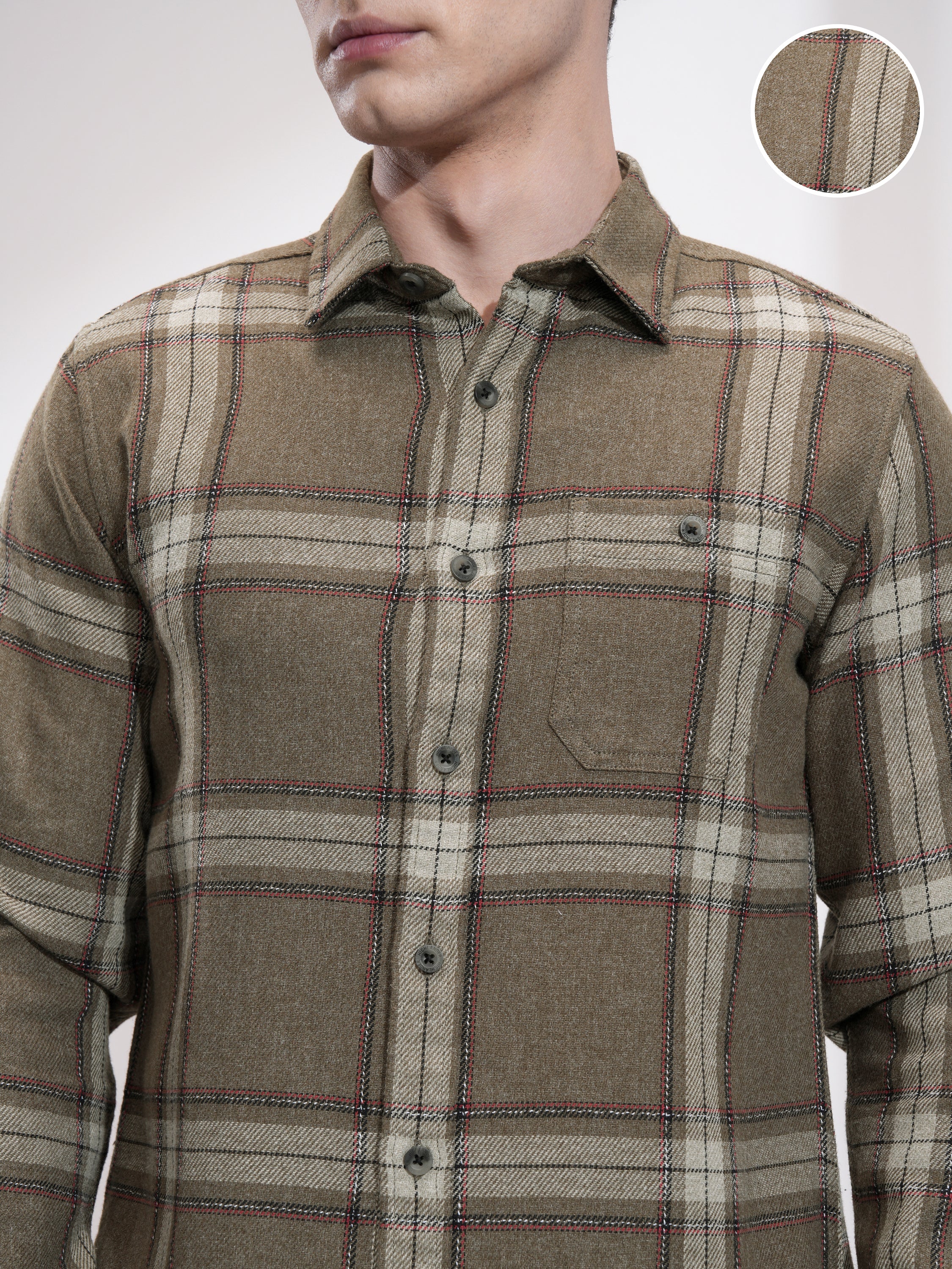 Highlander Men Olive Checked Slim Fit Casual Shirt - Olive - Image 5
