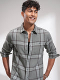 Highlander Men Grey Checked Slim Fit Casual Shirt - Grey - Image 1