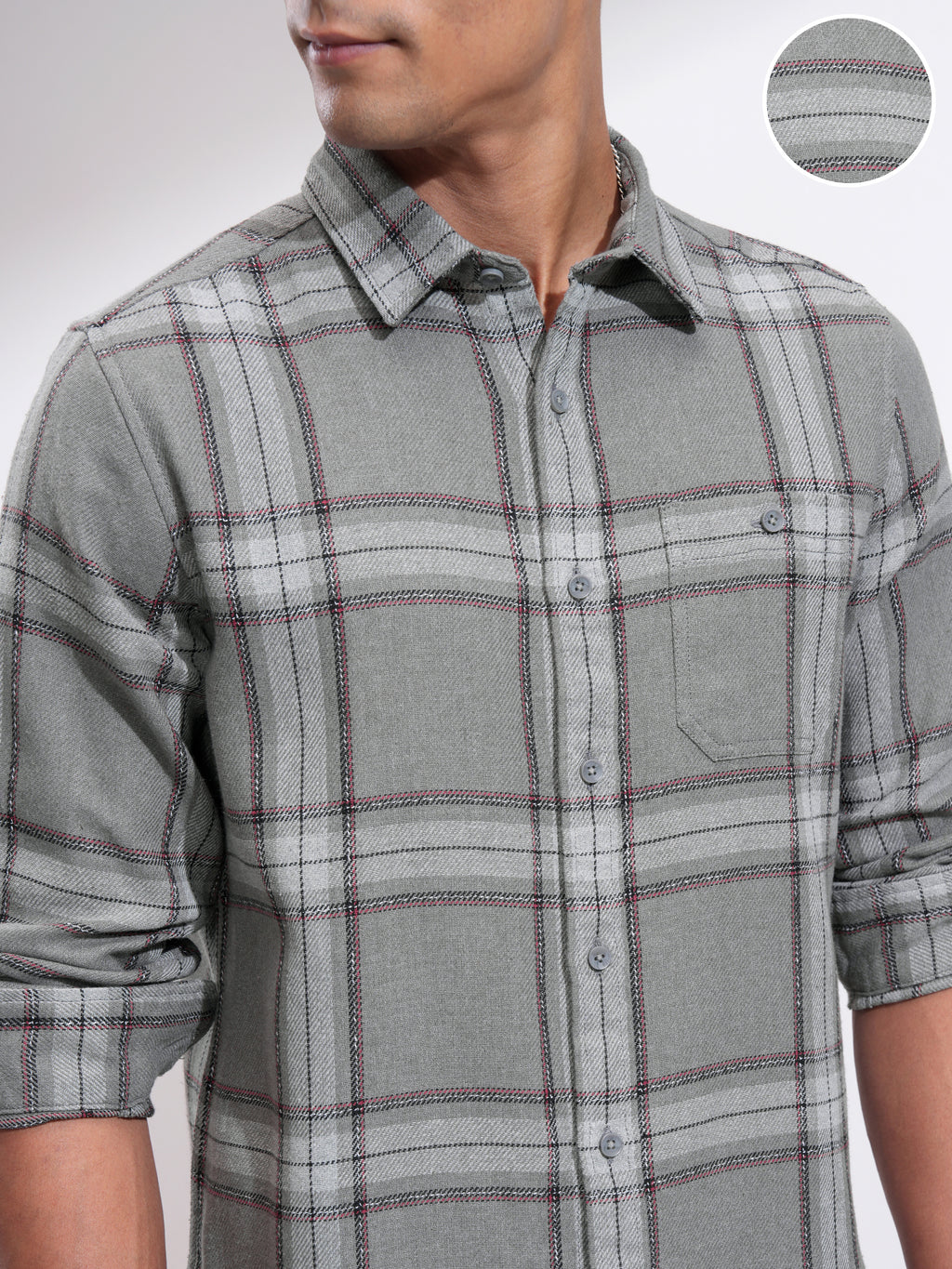 Highlander Men Grey Checked Slim Fit Casual Shirt - Grey - Image 5