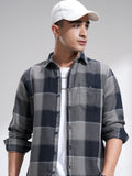 Highlander Men Blue Checked Slim Fit Casual Shirt - Blue - Image 1