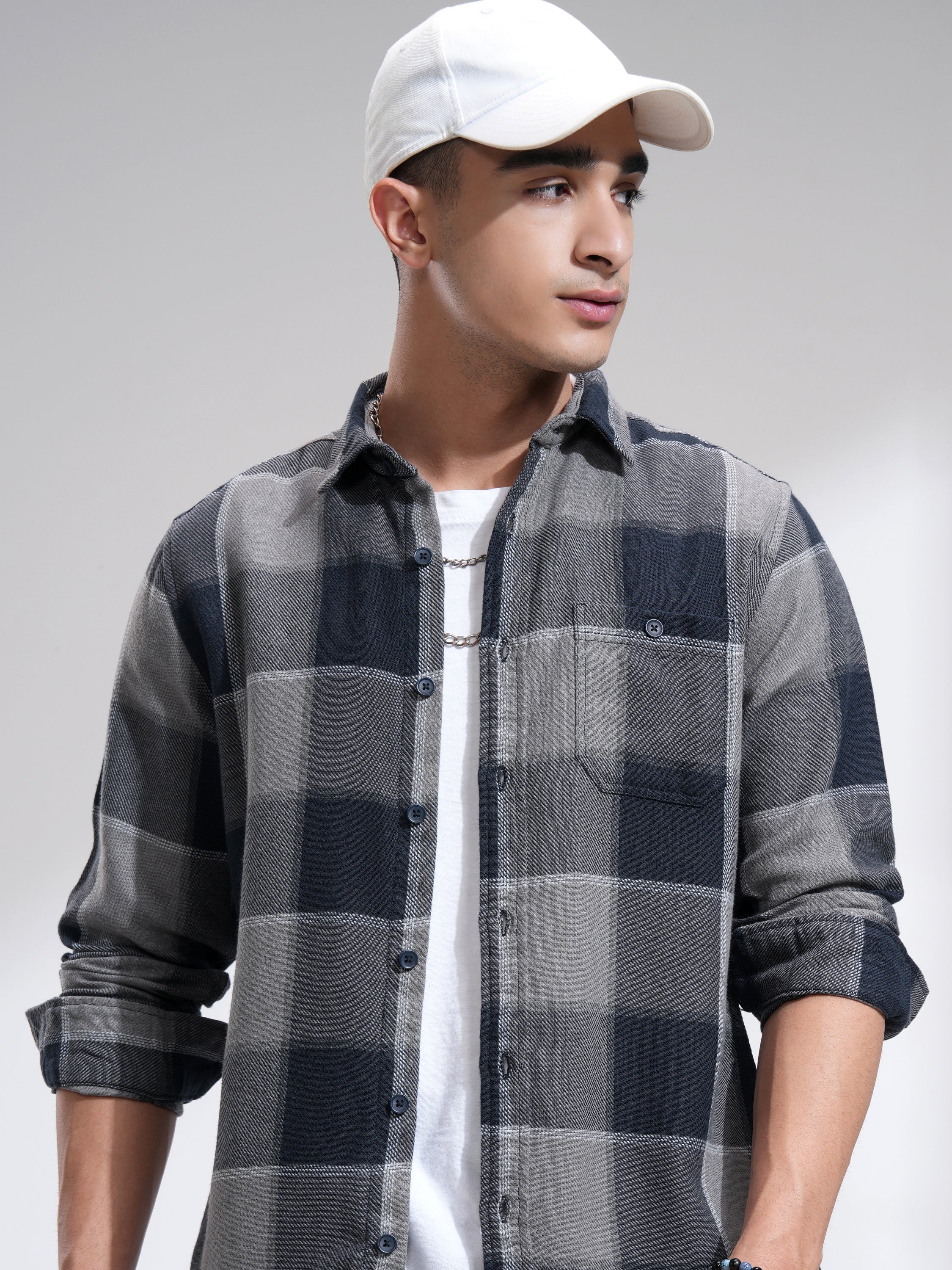 Highlander Men Blue Checked Slim Fit Casual Shirt - Blue - Image 1